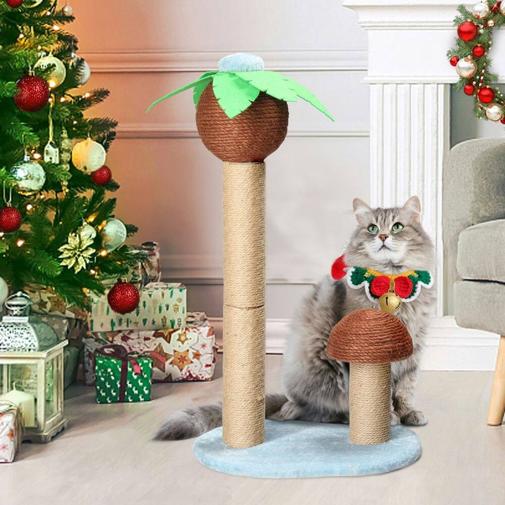 Alt View 5. Kadyn - 27.5in Coconut Palm Tree Cat Scratching Post, Cute Cat Scratcher With Natural Sisal Posts - Brown.