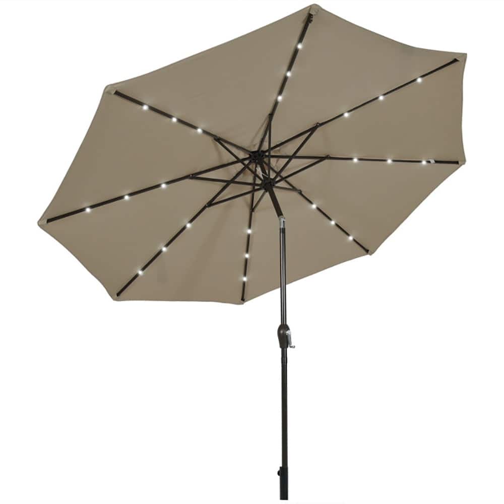Kadyn - 10' Solar LED Lighted Patio Market Umbrella Shade Tilt Adjustment Crank-Tan, Patio Offset Umbrella