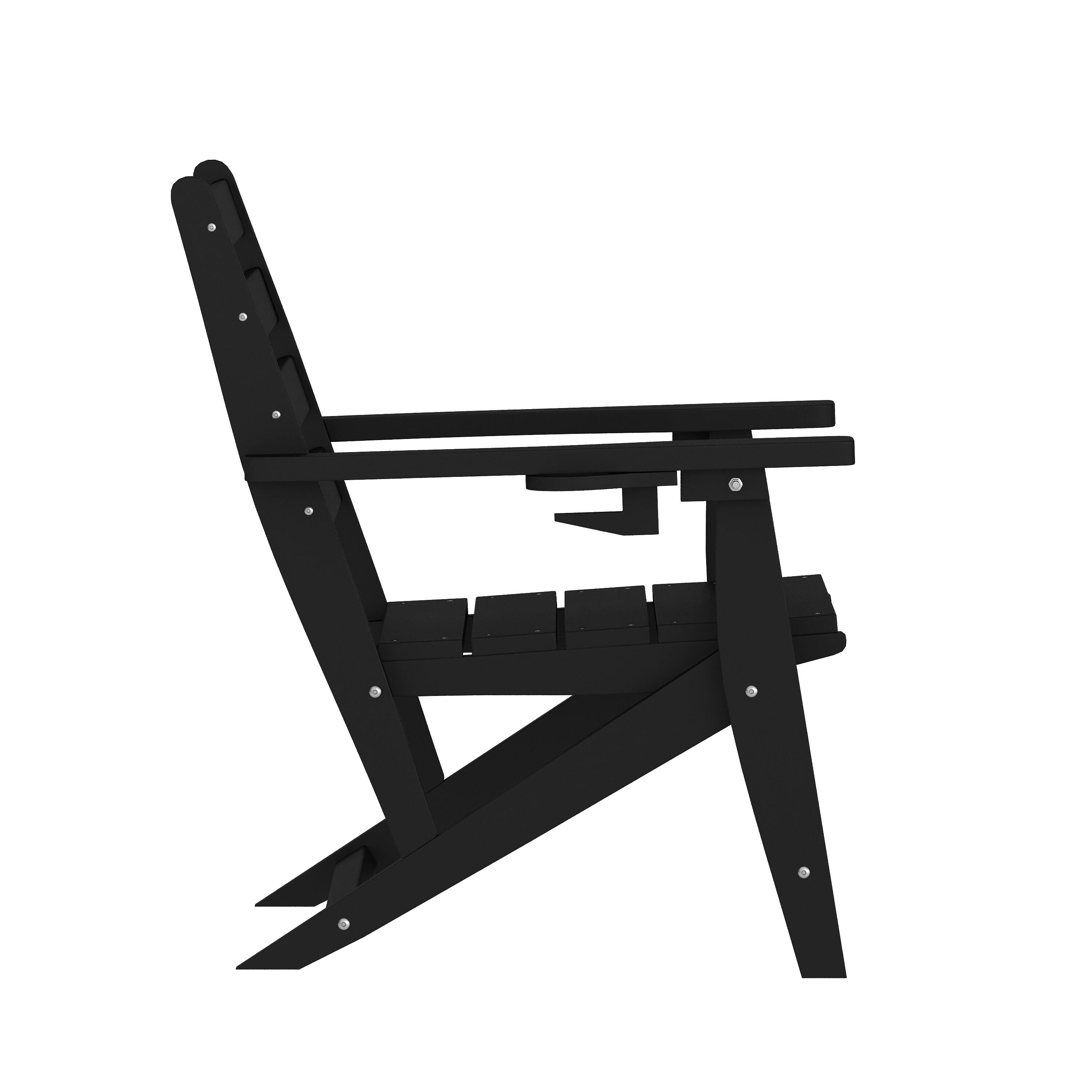 Alt View 7. Emma + Oliver - Arcata Adirondack Dining Chair with Fold Out Cup Holder, Weather Resistant Recycled HDPE Adirondack Chair - Black.