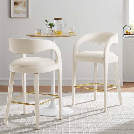 Front. Modway - Pinnacle Performance Velvet Bar Stool Set of 2 by Modway - Ivory Gold.