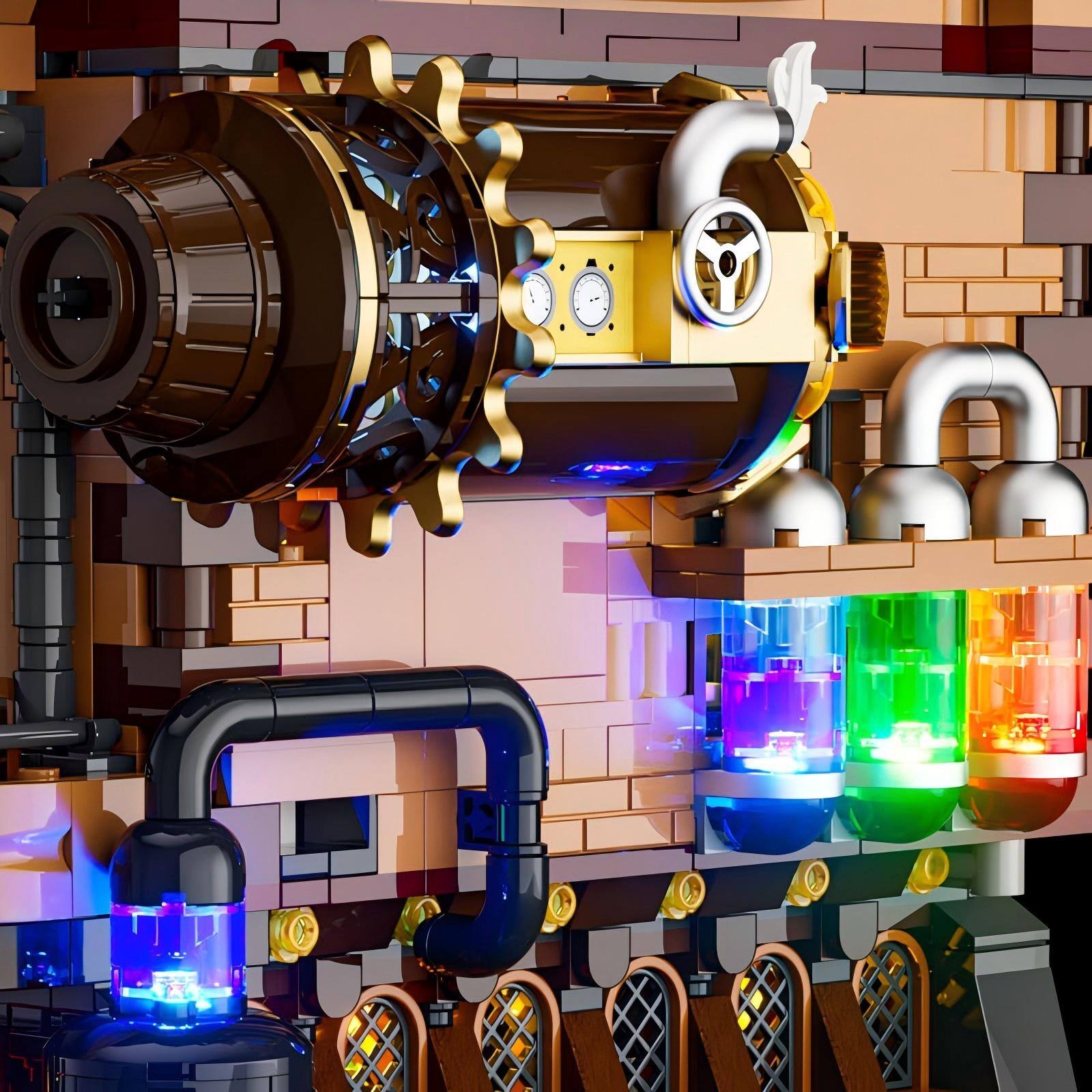 Alt View 8. Lumibricks - Steampunk Moving Castle Lighting Building-Bricks Set, 2690 Pieces, Gear Mechanisms, Collectible Display Model, Ages 16+.