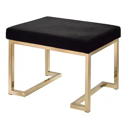 Front. Tiramisubest - Black and Champagne Ottoman with Metal Base - Black.