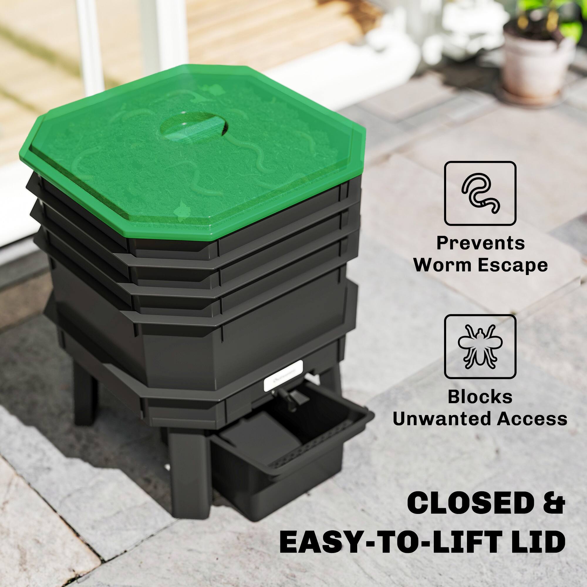 Prevents Worm Escape  
Blocks Unwanted Access  
CLOSED & EASY-TO-LIFT LID