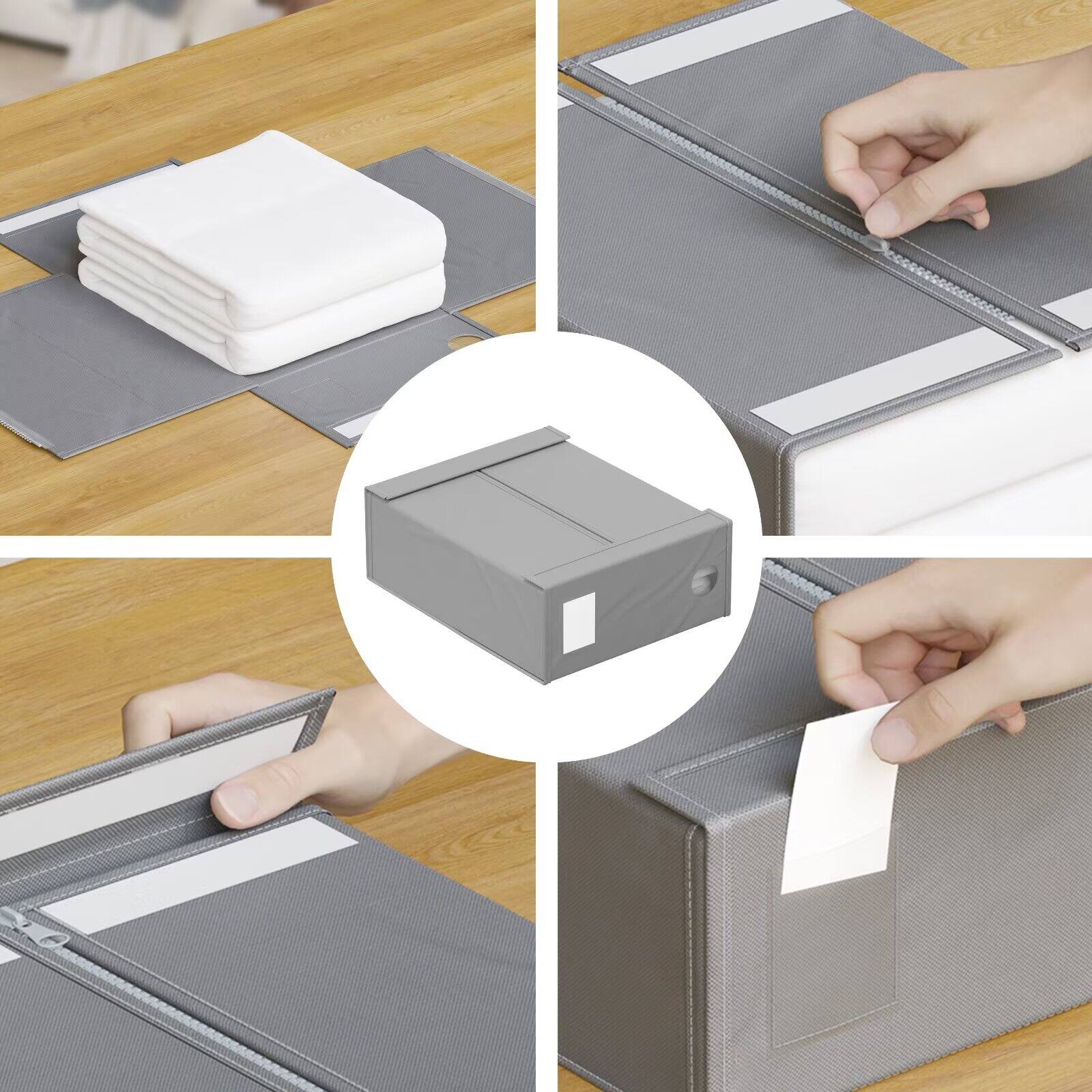 Left. Tooloton - Bed Sheet Organizers 8 Pack, Linen Closet Storage with Window, Queen King Size Bedding Container, Gray - Grey.