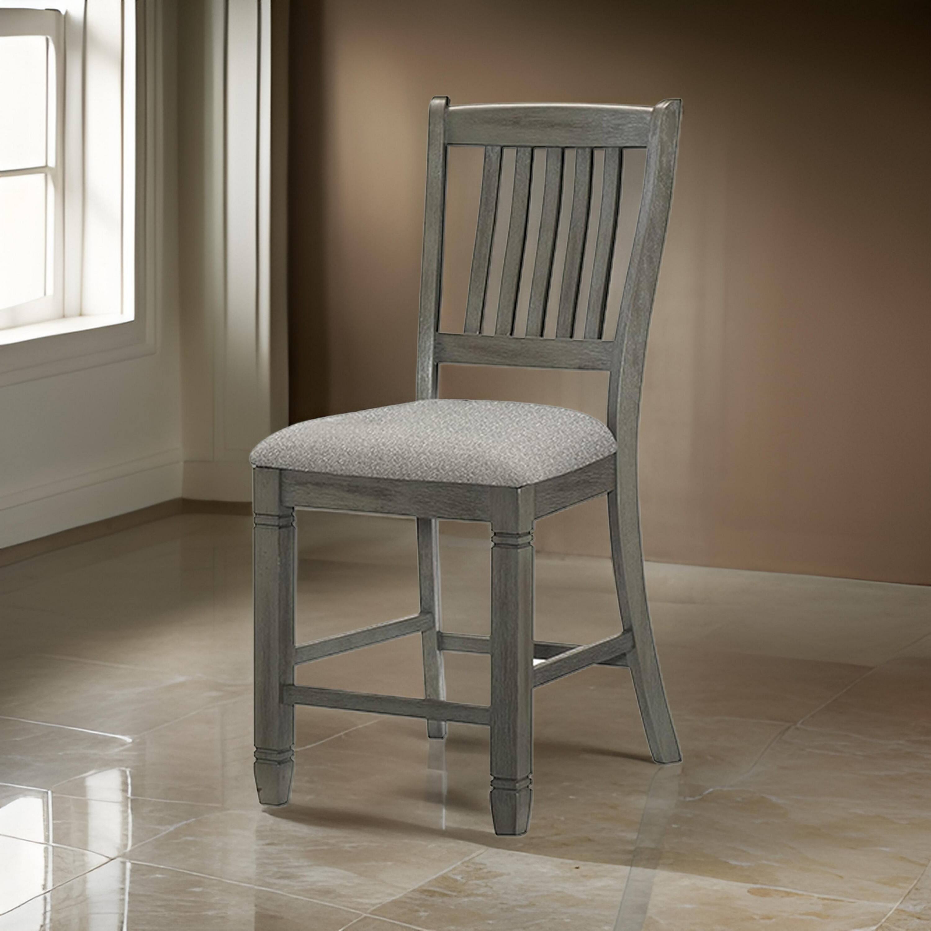 Alt View 5. Manhattan Lane - 26 Inch Counter Height Chair Set of 2, Slat Back, Fabric Seat - Gray.