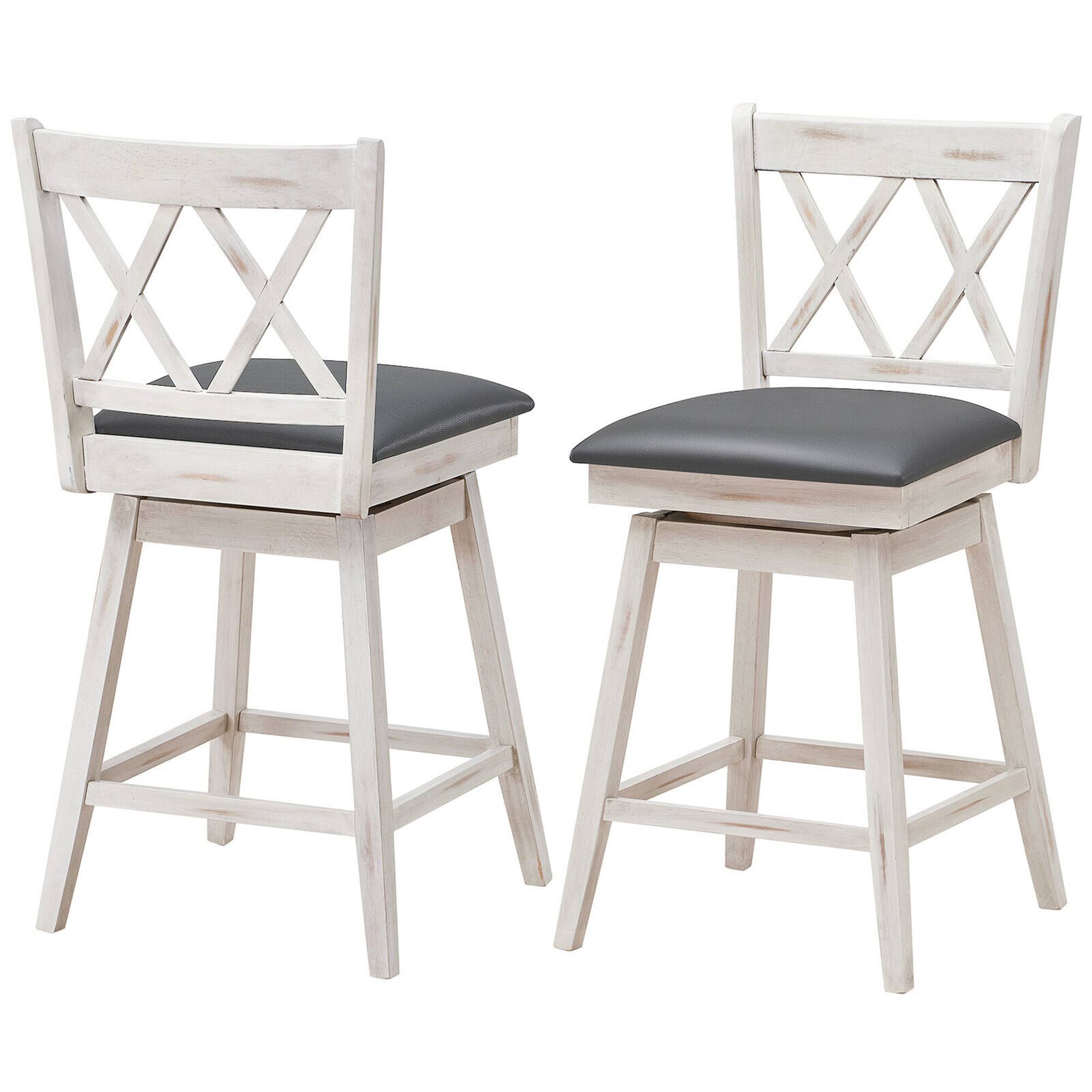 Alt View 8. Gymax - Gymax Set of 2 Barstools Swivel Bar Height Chairs with Rubber Wood Legs Antique White - Antique White.