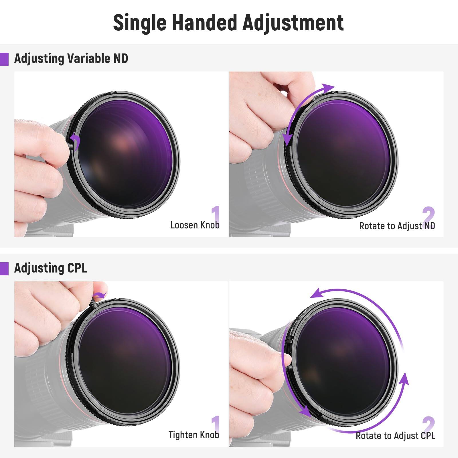 Neewer 82mm VND2 32 + CPL + Magnetic ND32, Single Knob NW SERIES S ...
