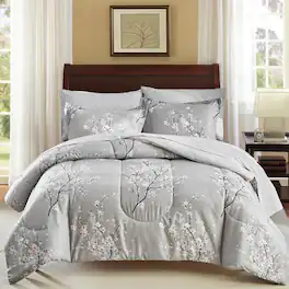Paradigms Interiors - Bed In A Bag Comforter Set 7 Pieces Floral Set Bedding Sets With 1 2 Pillow Shams lat Sheet Fitted Pillowcases - Grey-Queen
