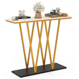 Costway - 40" Gold Entryway Table with Faux Marble Table & Metal Frame, Storage Base - White+Gold+Black