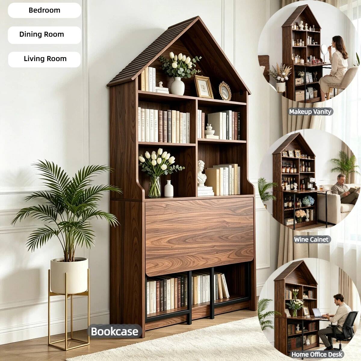 Bedroom  
Dining Room  
Living Room  
Makeup Vanity  
Wine Cabinet  
Bookcase  
Home Office Desk