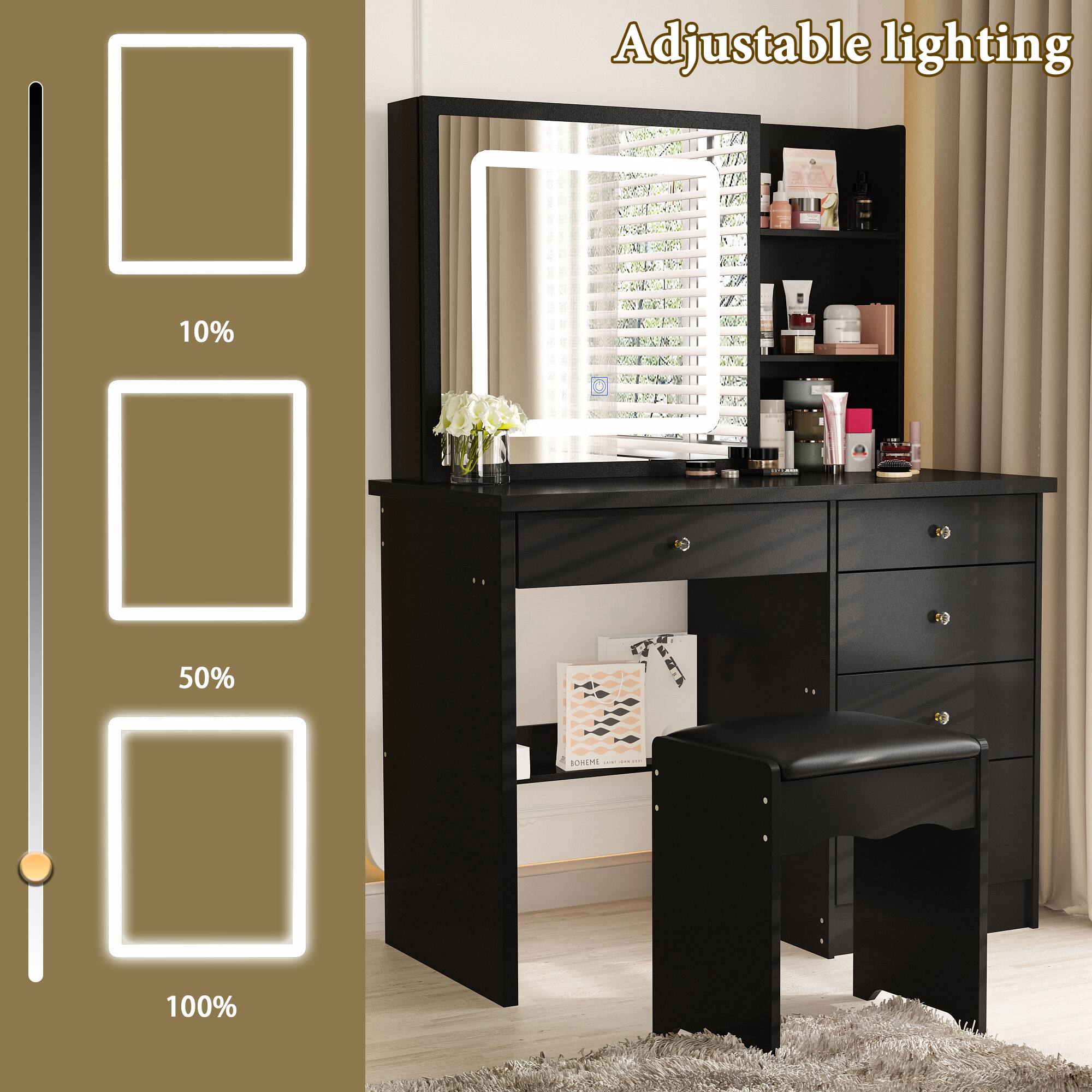 Adjustable lighting: 10%, 50%, 100%