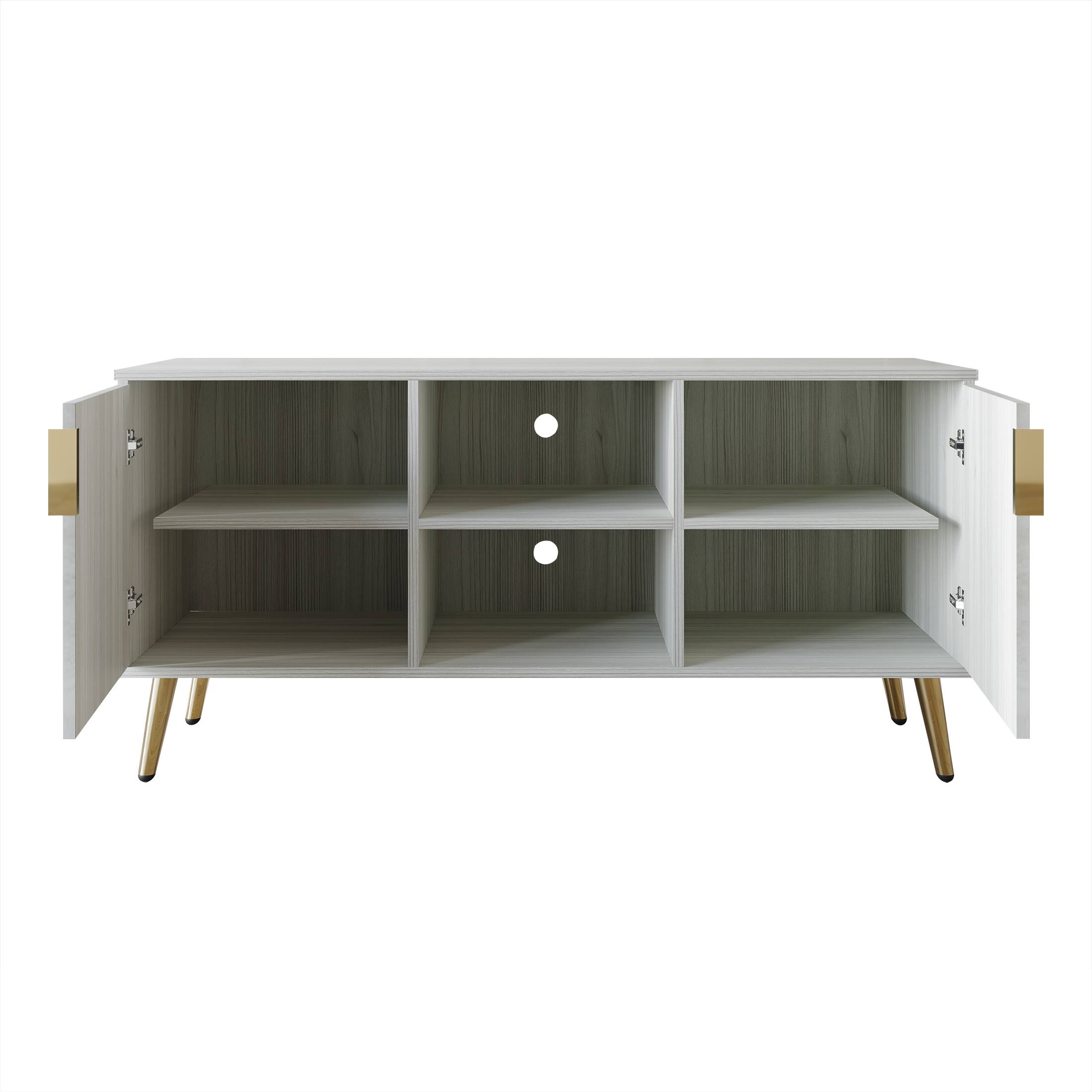 Alt View 3. ChaletPosh - Modern Wooden TV Stand Console with Gold Accent Strip, Light Grey - Light Grey.