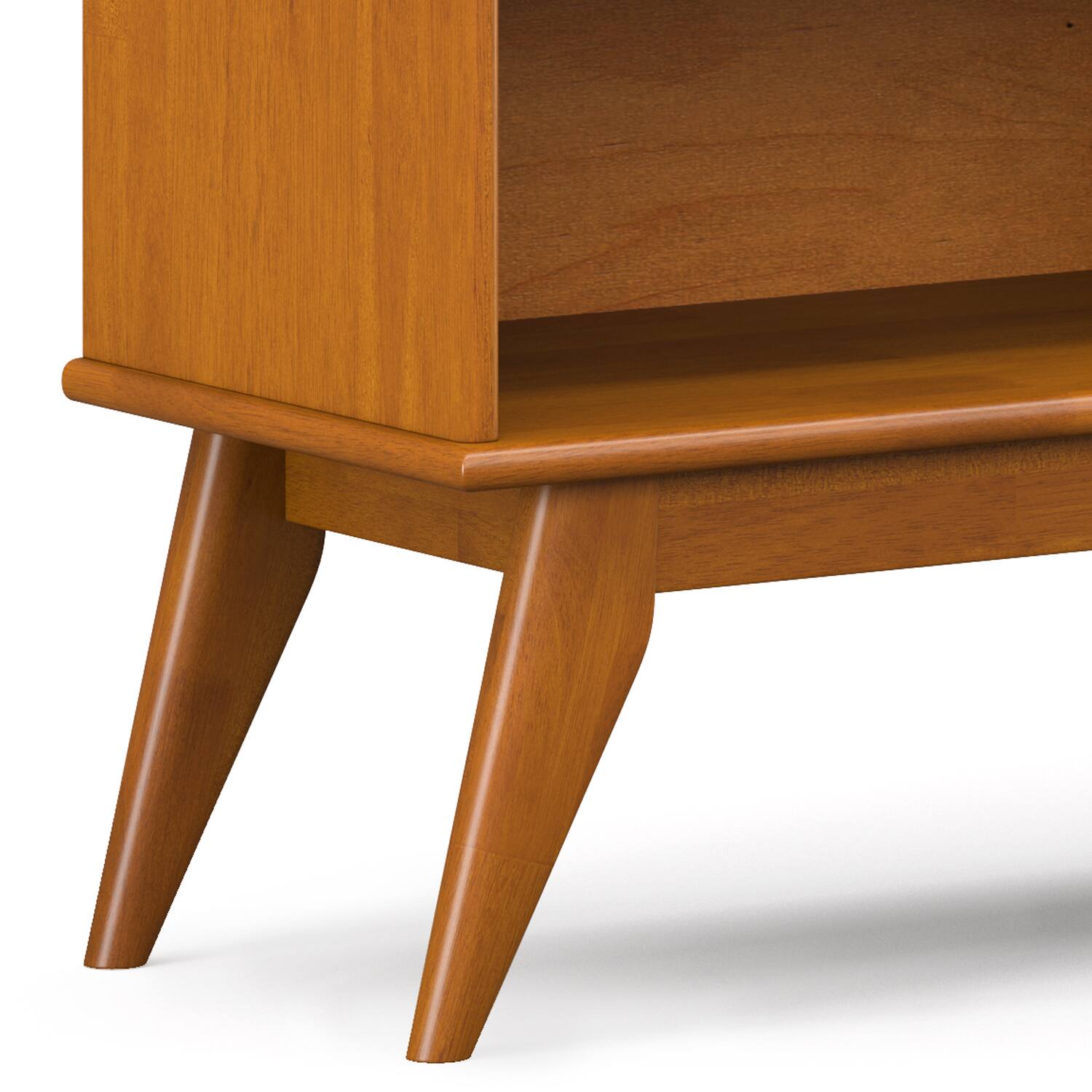 Alt View 6. Simpli Home - Draper SOLID HARDWOOD 30 inch x 64 inch Mid Century Modern Low Bookcase in Teak Brown - Teak Brown.