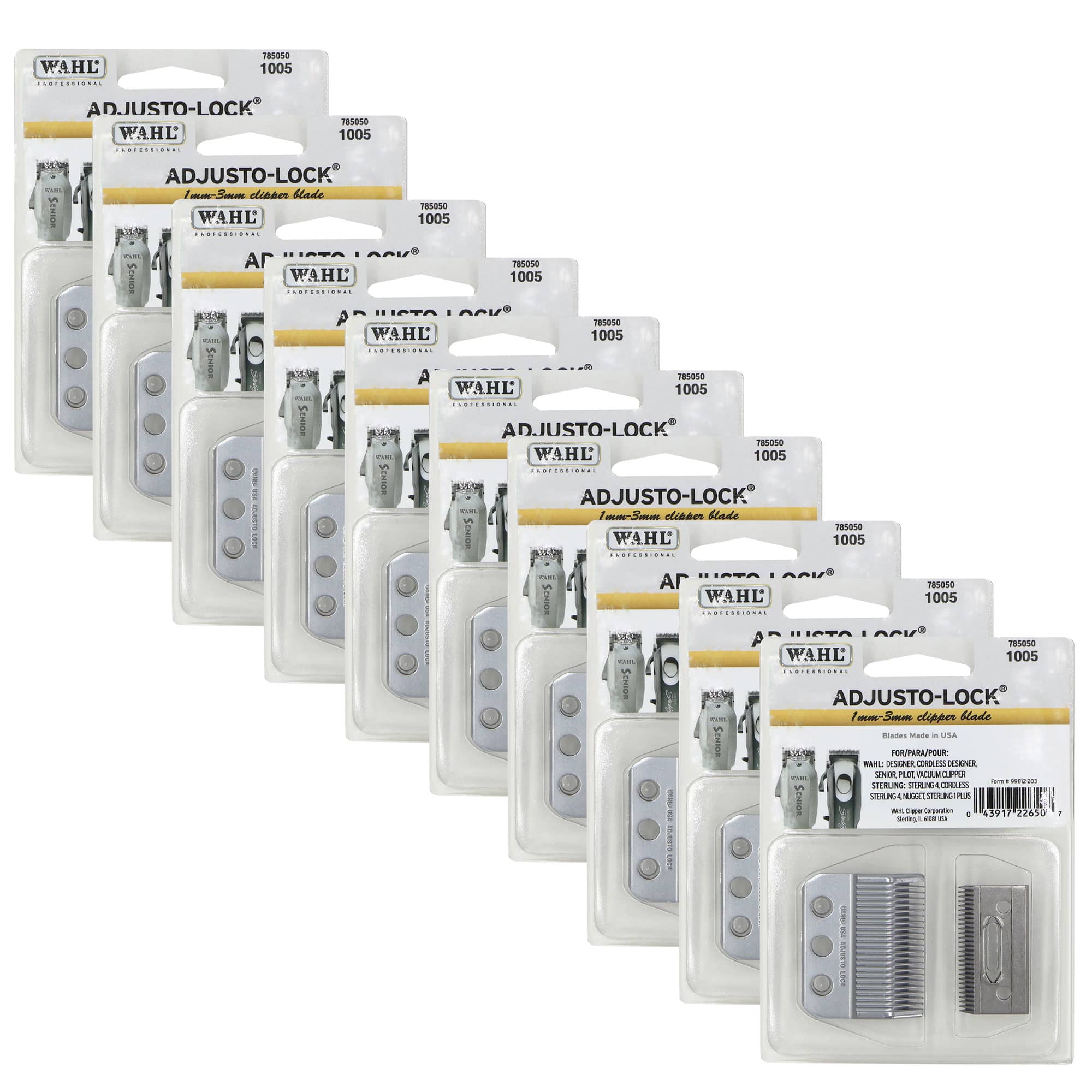 10x Wahl 1005 Adjusto-Lock 1-3mm Clipper Blades 3 Hole for Wahl Designer - Silver