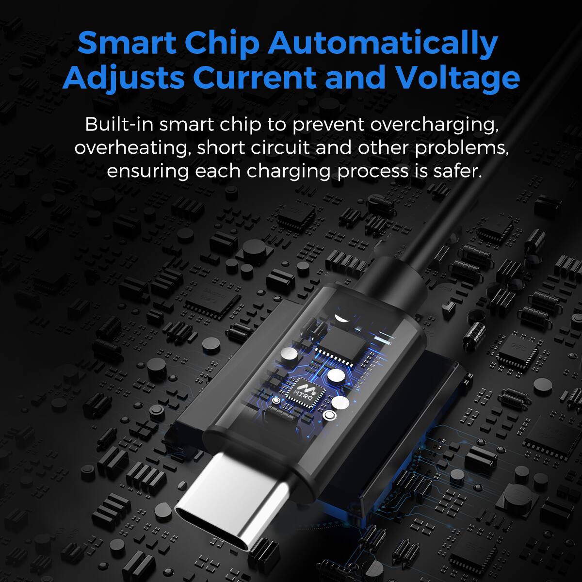 Smart Chip Automatically Adjusts Current and Voltage
Built-in smart chip to prevent overcharging, overheating, short circuit and other problems, ensuring each charging process is safer. MIRO M