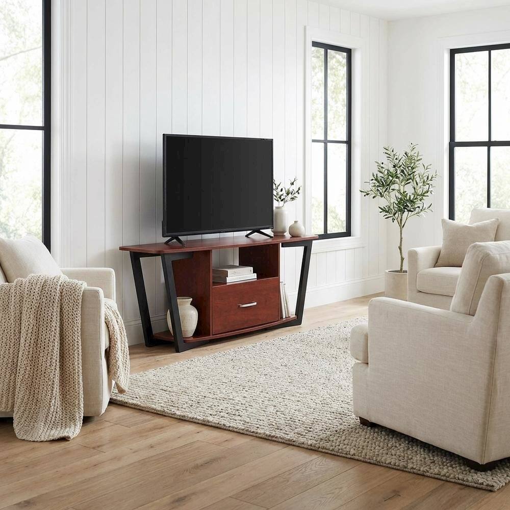 Alt View 2. FurniFact - Brown Graystone TV Stand, Shelves, TVs up to 65 Inches, Powder-Coated Metal - Brown Gray.