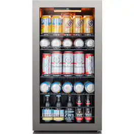 Ca'Lefort - Beverage Refrigerator Cooler, 105 Can Mini Freestanding Beverage Fridge 3color LED with Glass Door for Home/Bar - Silver