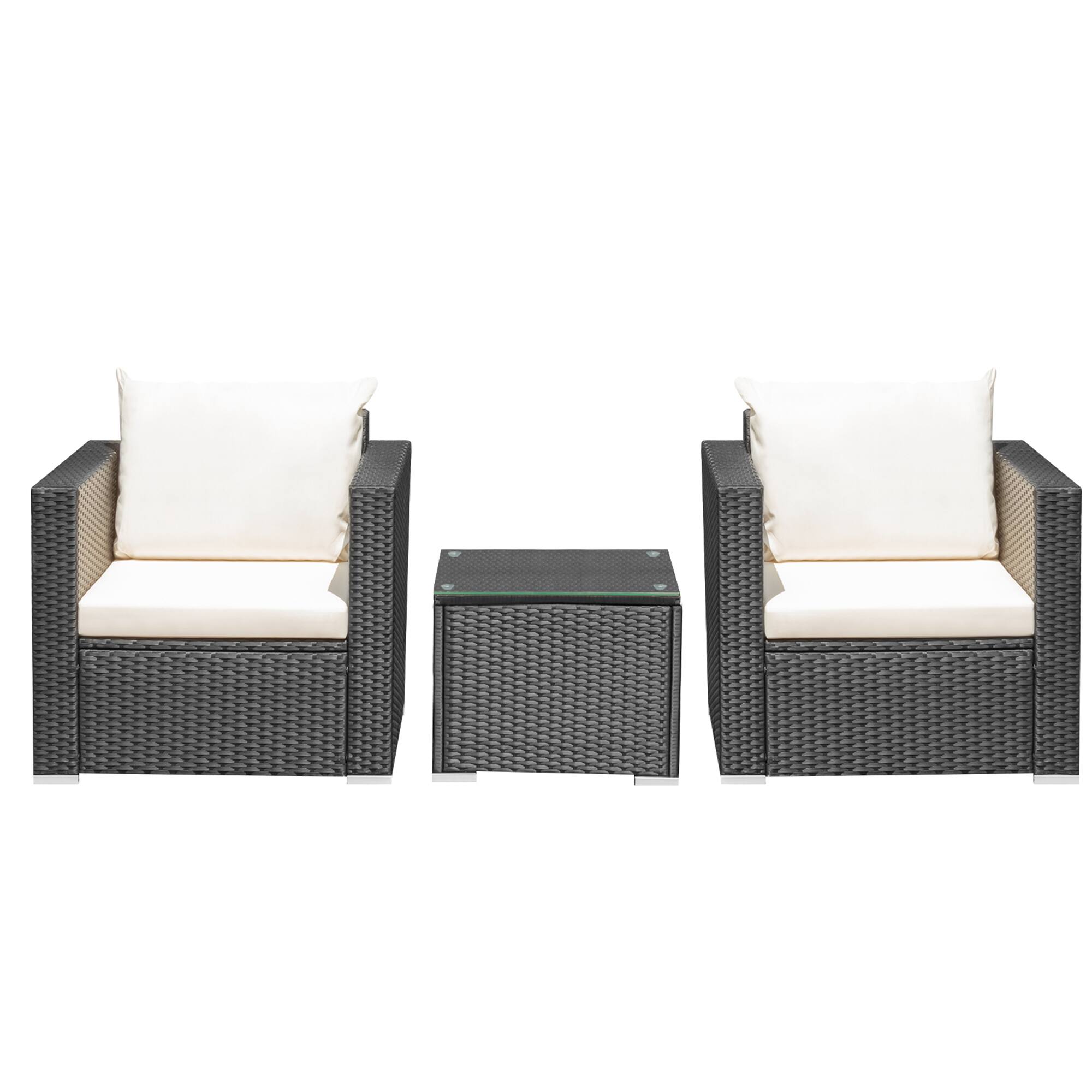 Alt View 4. Gymax - Gymax 3PCS Rattan Patio Conversation Furniture Set Outdoor Sofa Set w/ Cushions - Black.