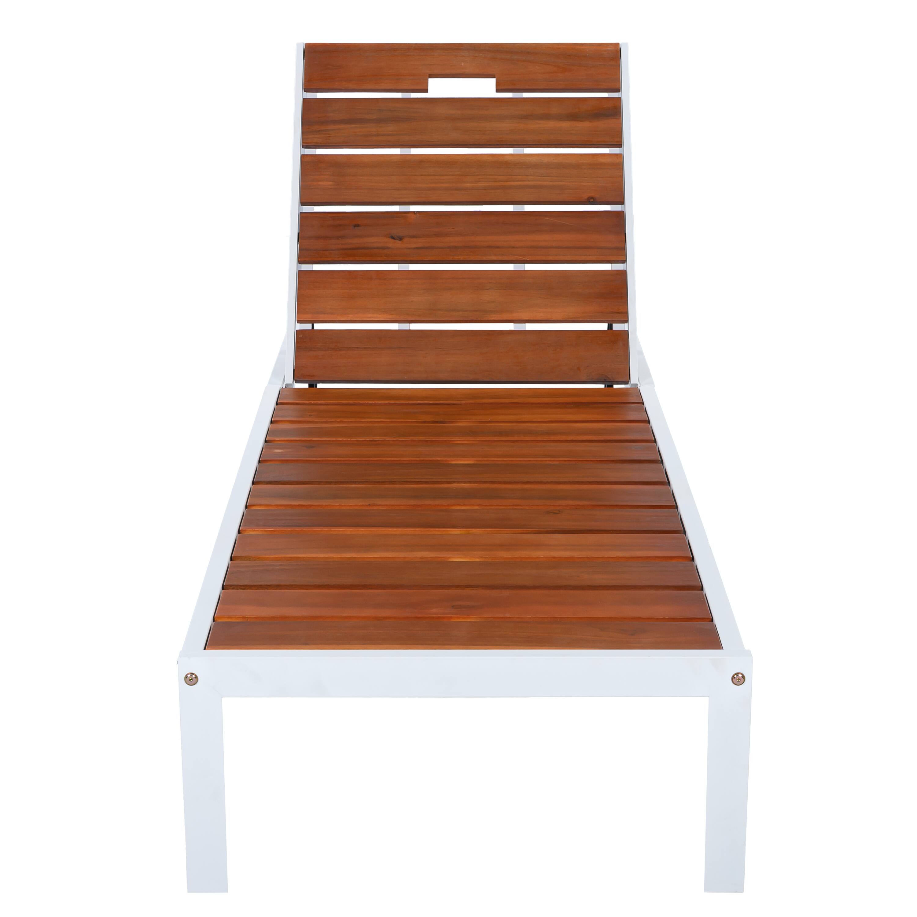 Angle. Whisen - Outdoor Chaise Lounge Chair with 6-Position Adjustable Backrest, Durable Acacia Wood and Steel Patio Recliner - White|Brown.