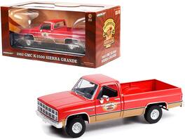 Greenlight - 1982 GMC K-2500 Sierra Grande Wideside Pickup Truck with Trailer Hitch "Busted Knuckle Garage" 1/18 - Red