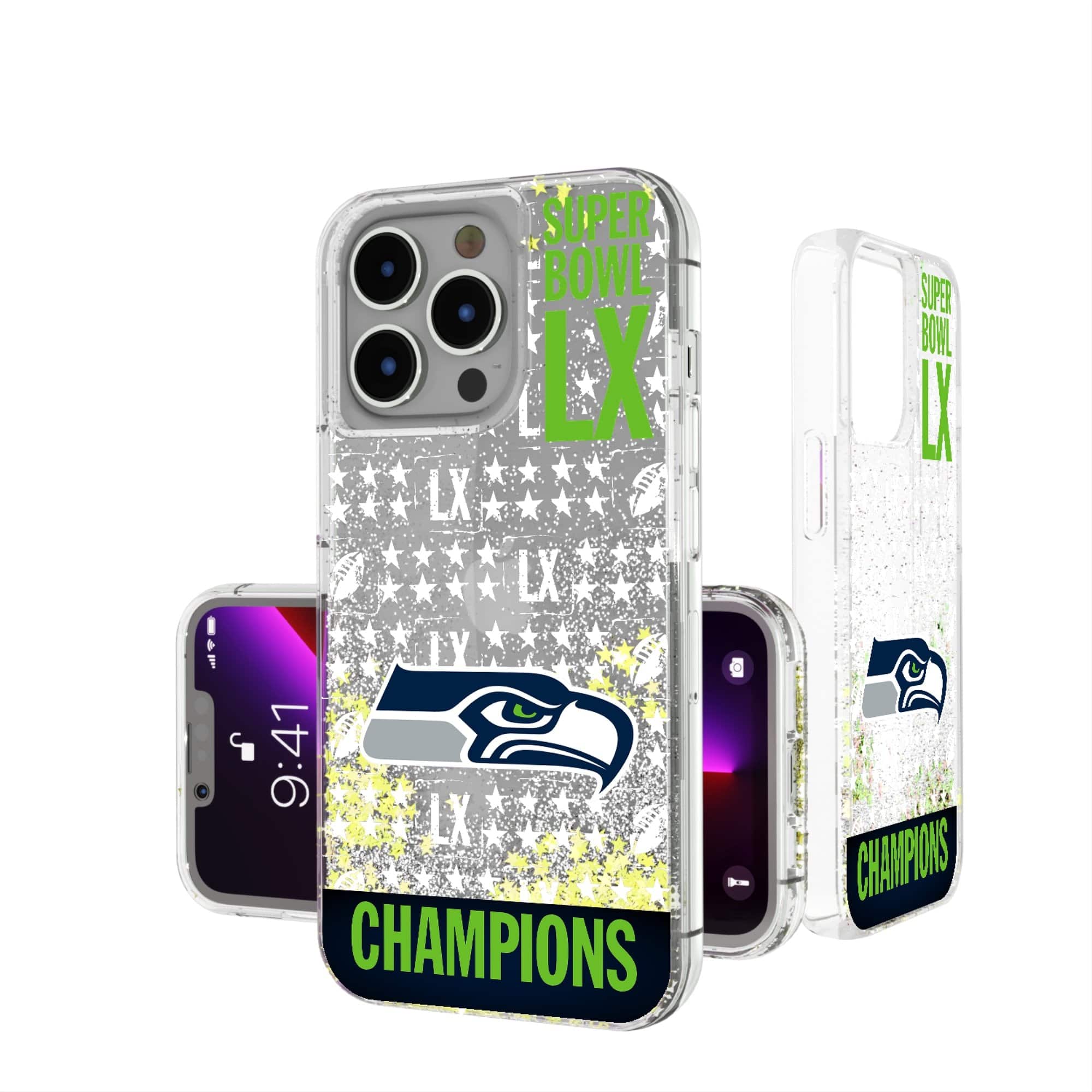 Keyscaper - NFL - Seattle Seahawks Super Bowl LX Champions iPhone Glitter Case - 15 Pro Max - Multicolor