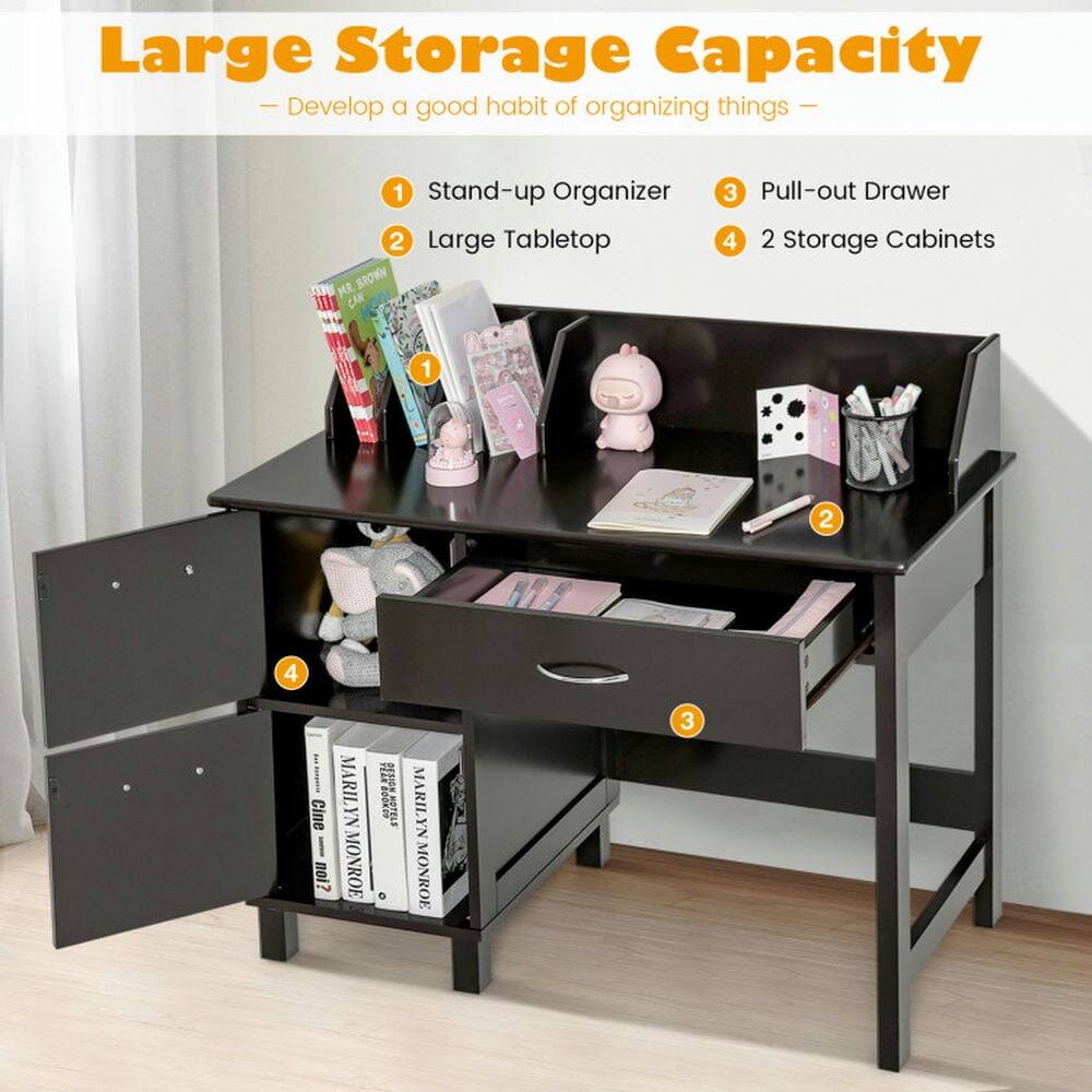 Large Storage Capacity - Develop a good habit of organizing things

1. Stand-up Organizer
2. Large Tabletop
3. Pull-out Drawer
4. 2 Storage Cabinets