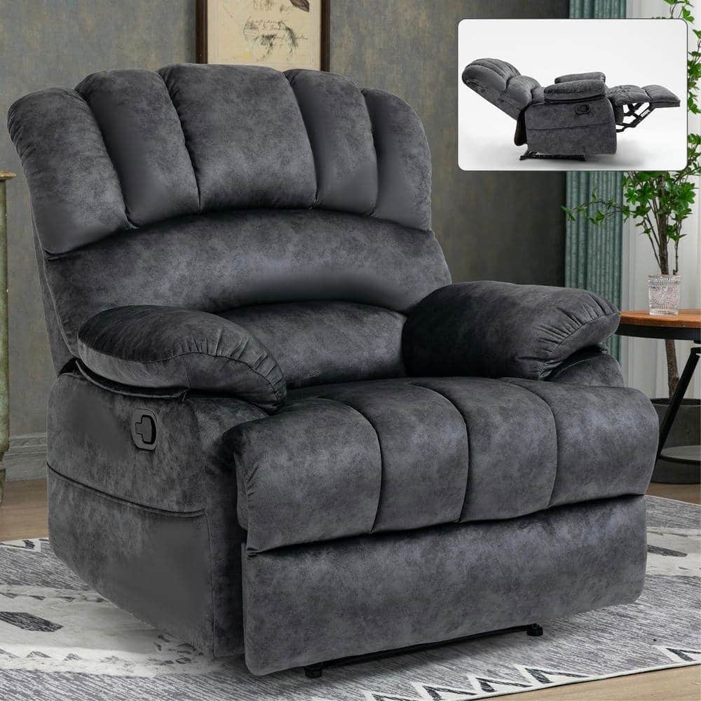 Kadyn - Large Manual Recliner Chair, 155° Recline, Tool-Free Assembly, Single Box Shipping - Gray