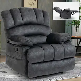 Kadyn - Large Manual Recliner Chair, 155° Recline, Tool-Free Assembly, Single Box Shipping - Gray