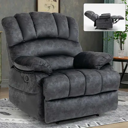 Front. Kadyn - Large Manual Recliner Chair, 155° Recline, Tool-Free Assembly, Single Box Shipping, Gray - Gray.