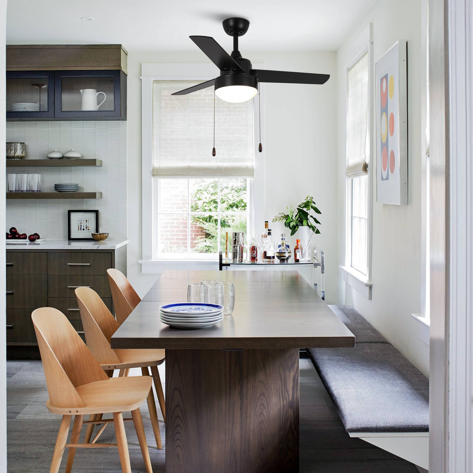 Left. Vaczon - 42" Modern Black 3-Speed AC Motor Ceiling Fan with Pull Chain - Black.