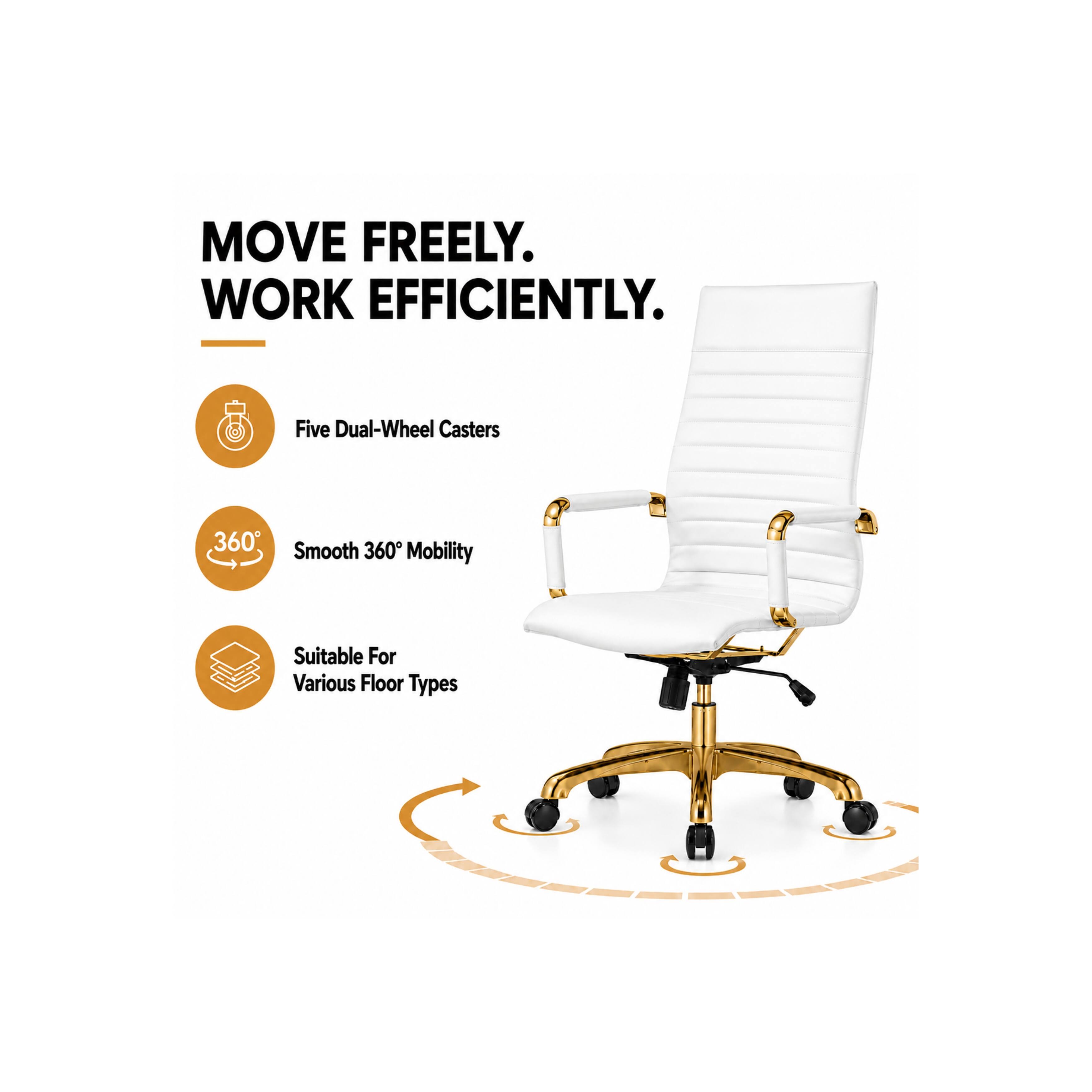 MOVE FREELY. WORK EFFICIENTLY.

Five Dual-Wheel Casters

360° Smooth Mobility

Suitable For Various Floor Types