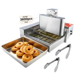 VEVOR - Commercial Automatic Donuts Machine, 6 Rows Donuts Making Equipment, 360 pcs/hour Electric High Power Doughnut Maker - Silver