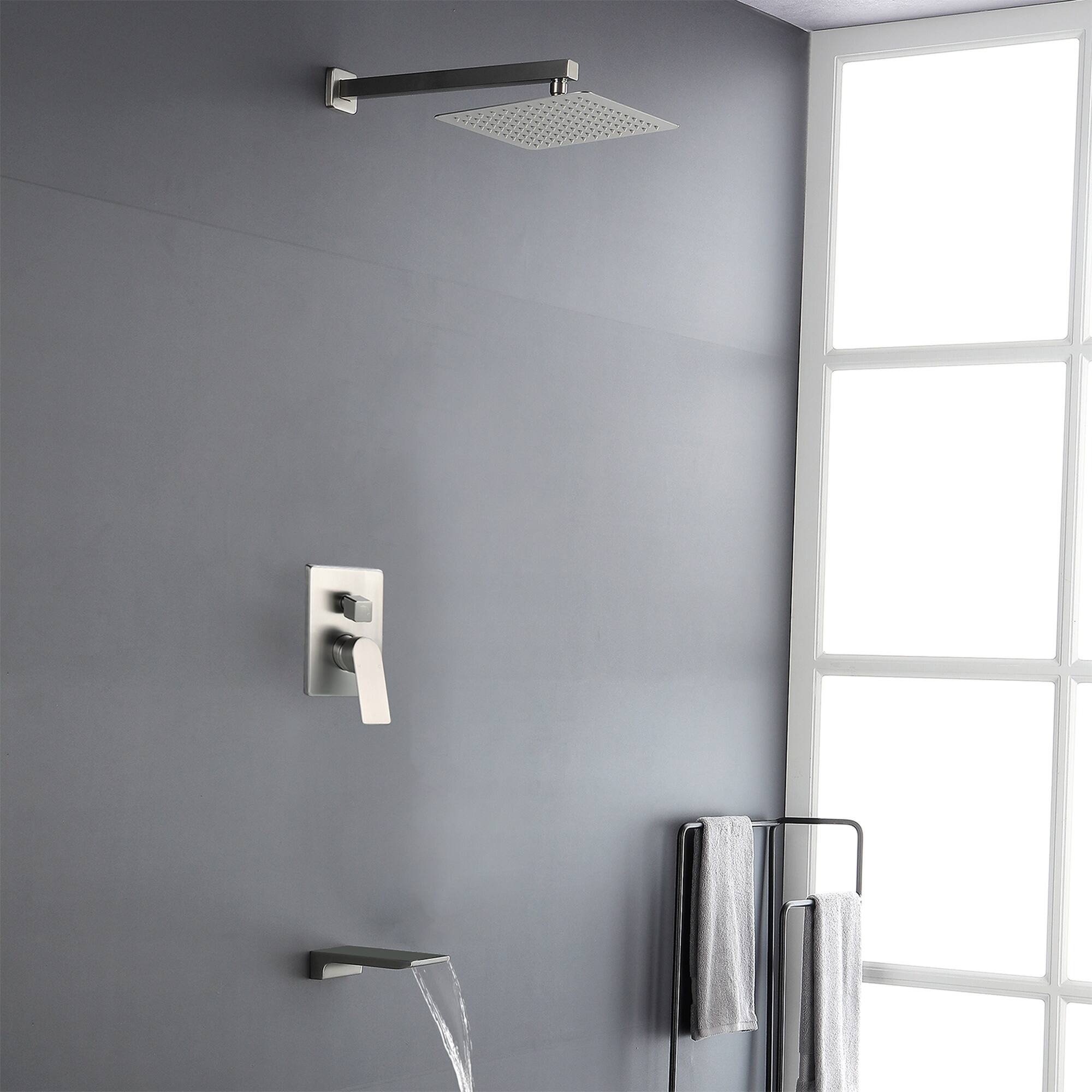 Alt View 4. Boyel Living - Brushed Nickel 10-Inch Rain Shower System Brass SUS304 2-Function Valve Waterfall Spout cUPC - Brushed Nickel.