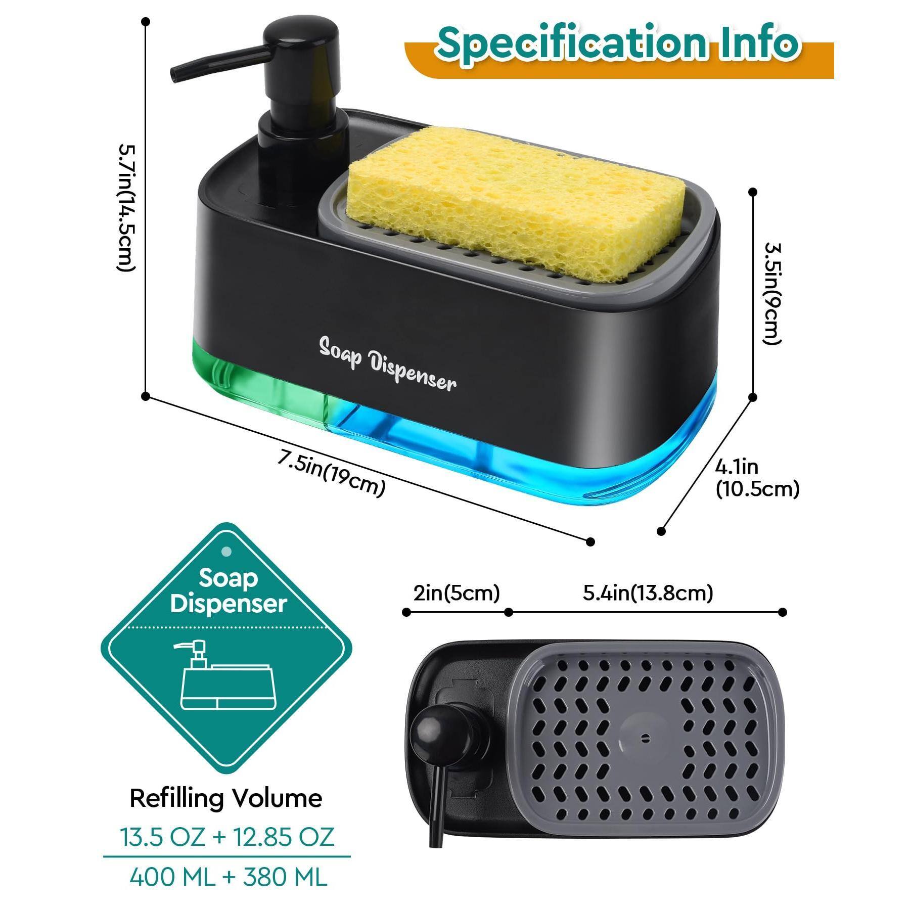 Dapper Styles Kitchen Dish Soap Dispenser Set dish And Hand With Sponge ...