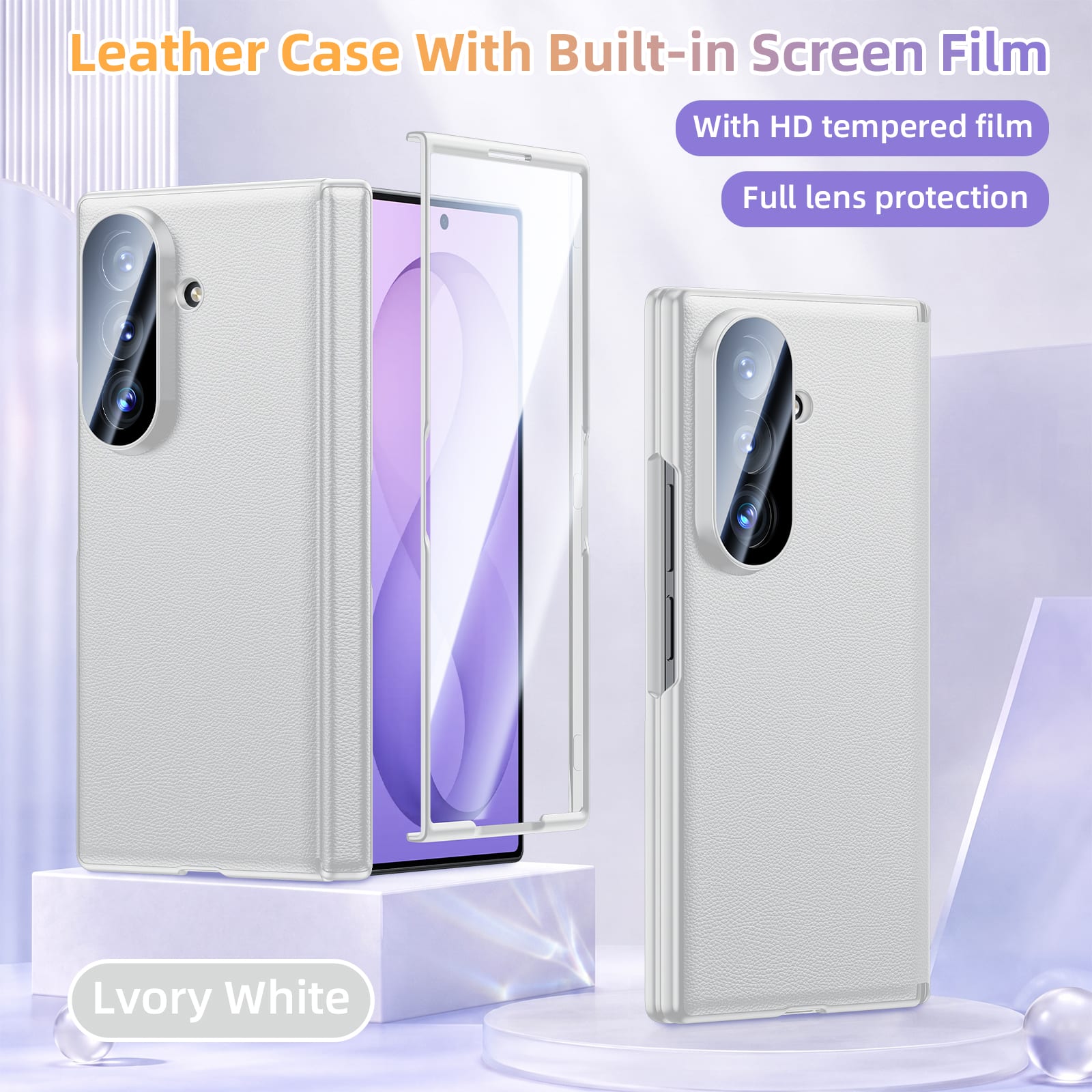 Dteck - Shockproof Leather Texture Hinge Cover For Samsung Galaxy Z Fold8 Ultra Case Built-in Screen Protector + Lens Film - White(Clear Film) price history on PriceWatchPro