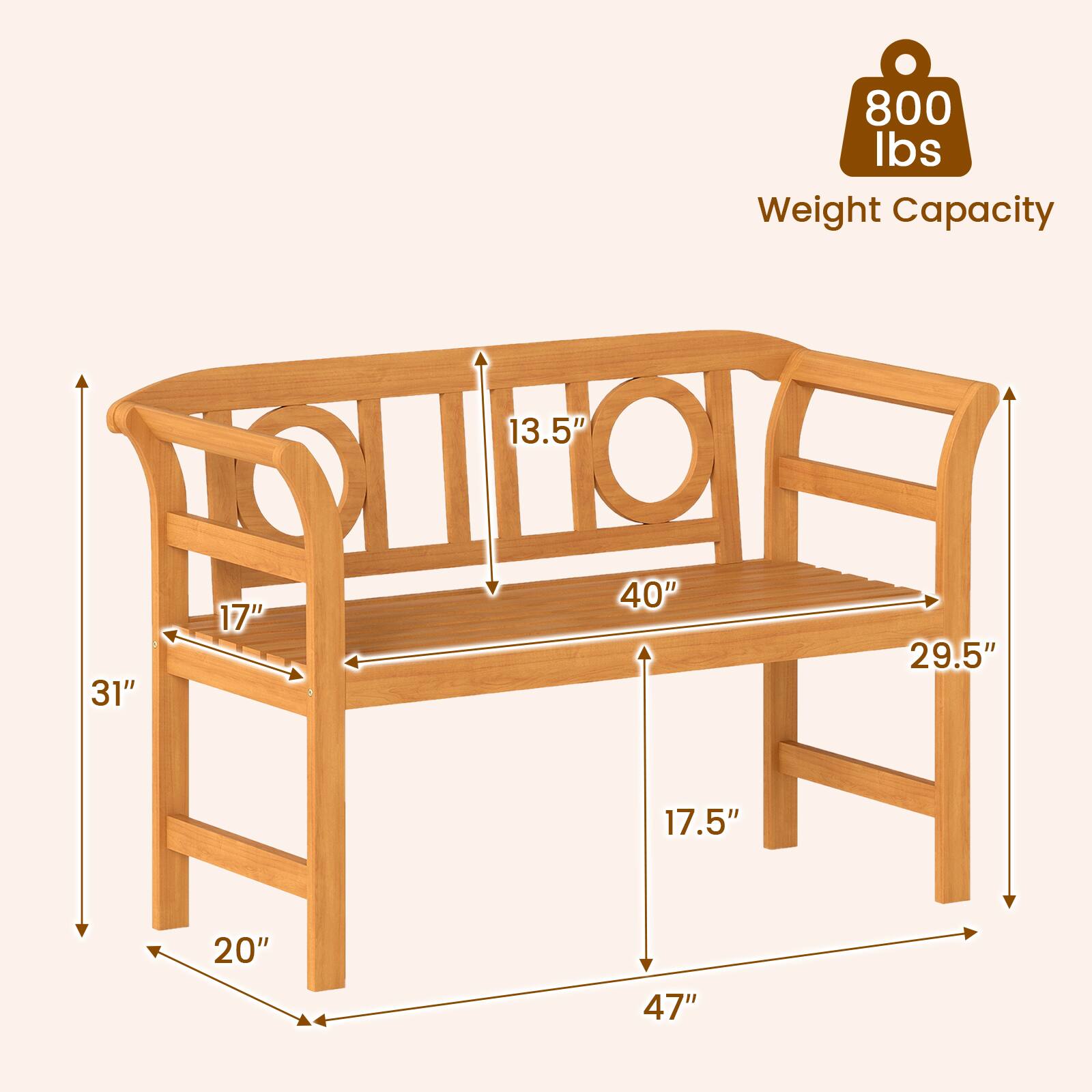 800 lbs Weight Capacity  
13.5"  
31"  
17"  
40"  
29.5"  
17.5"  
20"  
47"
