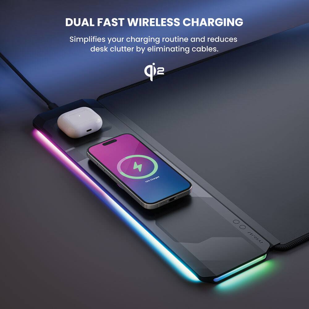 DUAL FAST WIRELESS CHARGING: Simplifies your charging routine and reduces desk clutter by eliminating cables. Charges both iPhone and Android devices.