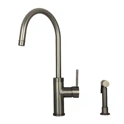 Front. Akicon - Akicon Solid Brass Single Handle 360° Swivel Widespread Kitchen Faucet with Side Sprayer in Gun Black - Gun Black.