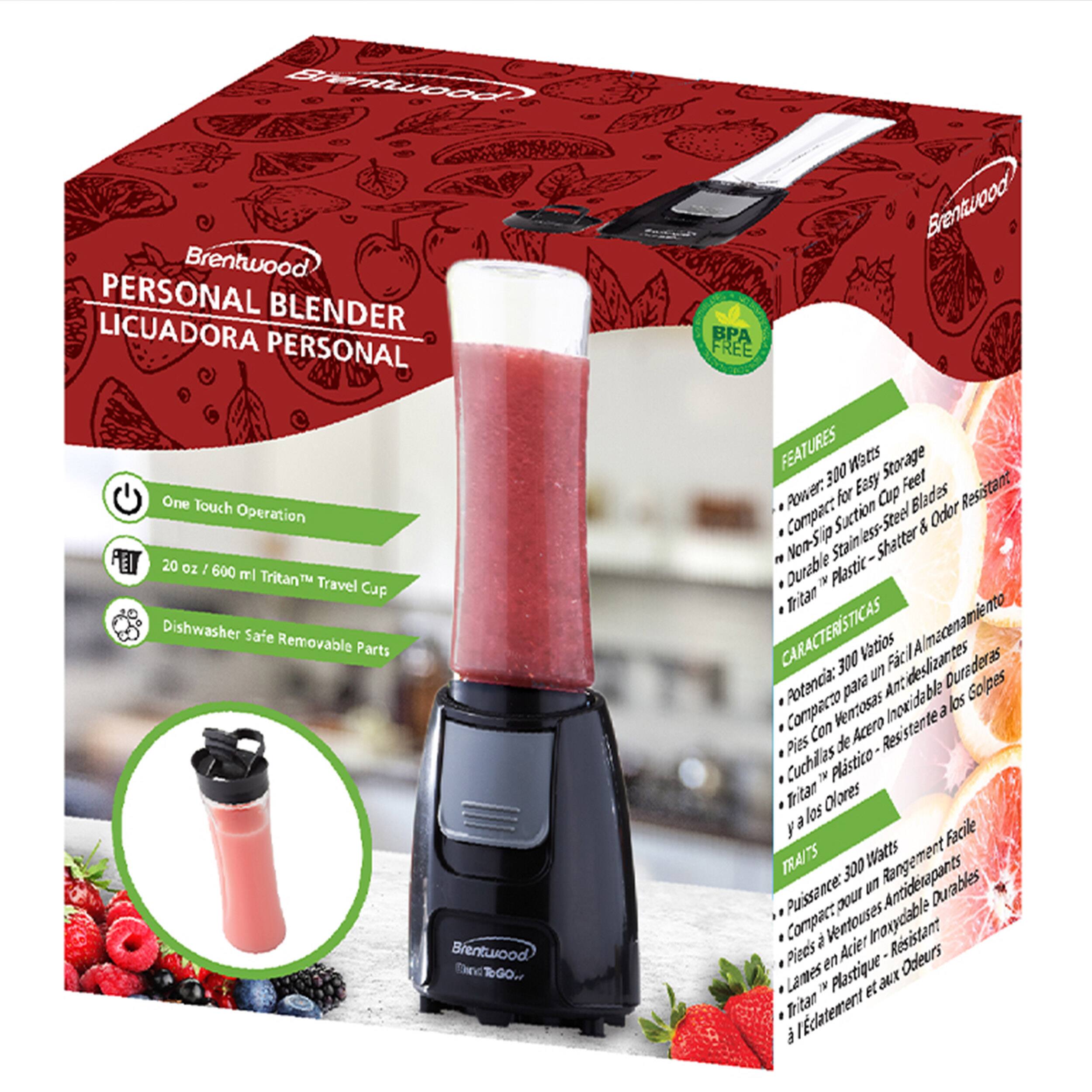 Brentwood Personal Blender LICUADORA PERSONAL BPA FREE Brentwood One Touch Operation 20 oz / 600 ml TritanM Travel Cup Dishwasher Safe Removable Parts Brentwood RGO. FEATURES Mats Storage 300 Watts Range 300 Vatios u Antideslizantes FacilAlmacenamiento Duraderas Potancia: para Inoxidable An los Golipes Compacto Ventosas Acero Resistente a Con de Pies Cuchilas  Plstico Iritan Olares a los y Facile TRAITS Watts Rangement 300 Pussance: u7 Duables pour Compact 2 Ventouses Inarydable Rsistant Piees en Acier Odeurs Lames IN Plastique et aux Iritan datement.