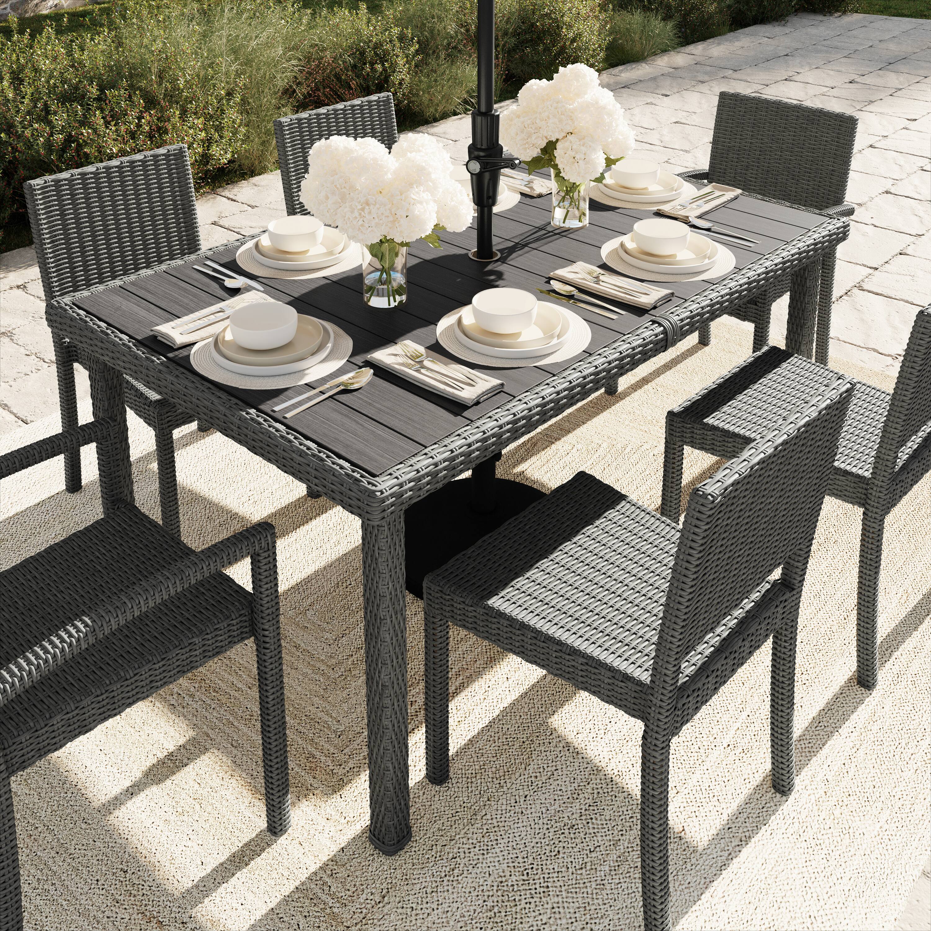 Alt View 4. Martha Stewart - Bedford 62" Outdoor Rattan Wicker Patio Table with Engineered Wood Top - Gray.