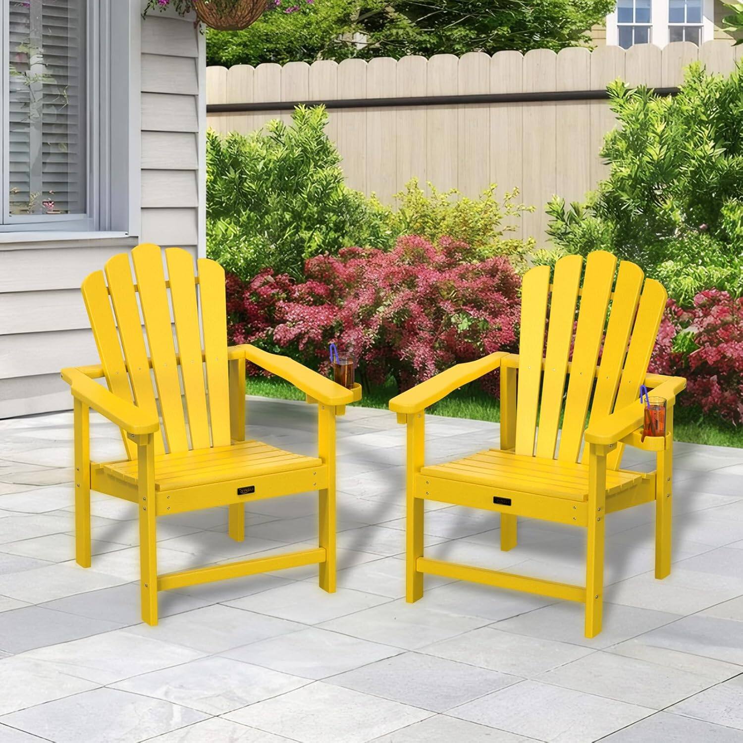 Alt View 7. Winado - Plastic Folding Adirondack Chair with Cup Holder Comfortable for Outdoor Garden Pool Patio Lounge Chair Lawn Furniture - Lemon Yellow.