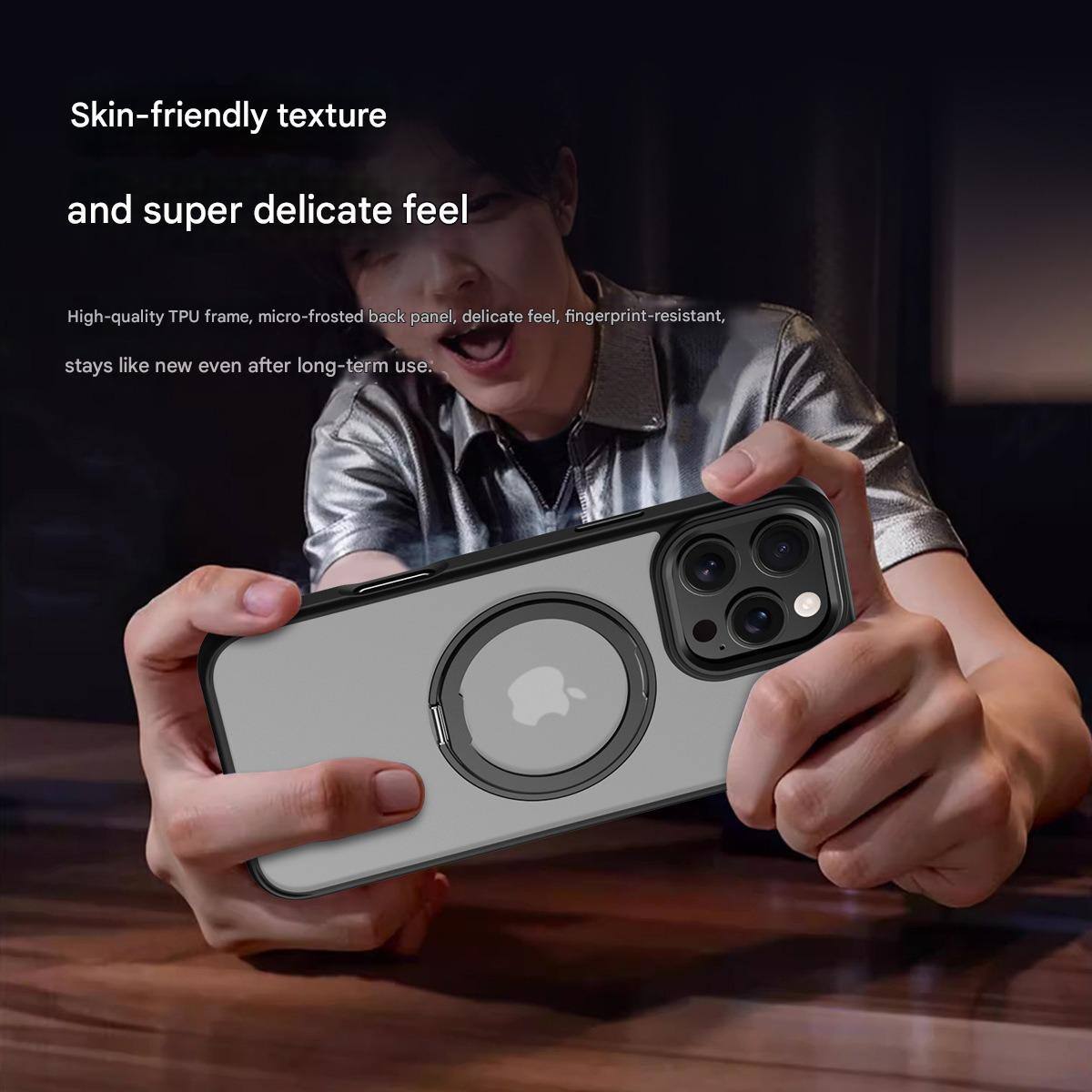 Skin-friendly texture and super delicate feel

High-quality TPU frame, micro-frosted back panel, delicate feel, fingerprint-resistant, stays like new even after long-term use.