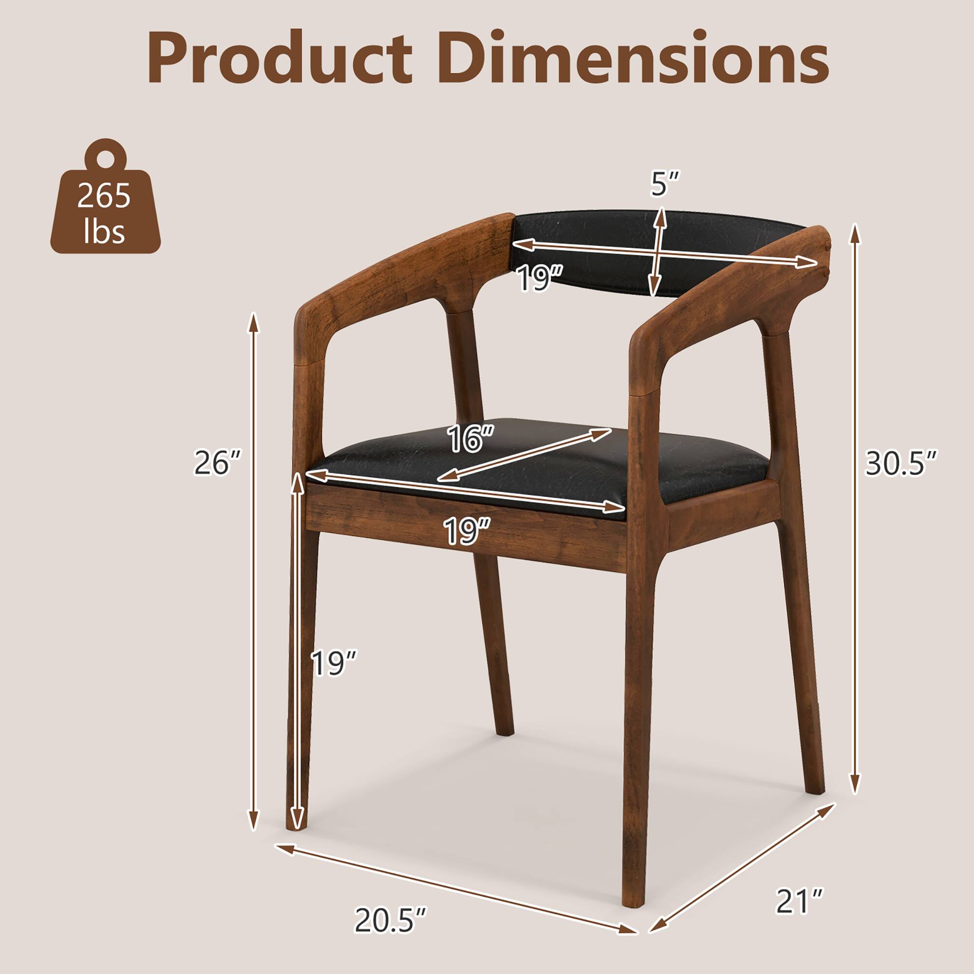 Product Dimensions

265 lbs

- Width: 20.5"
- Depth: 21"
- Height: 30.5"
- Seat Height: 19"
- Seat Depth: 19"
- Back Height: 26"
- Armrest Height: 19"
- Armrest Width: 16"
- Backrest Width: 19"
- Backrest Depth: 5"