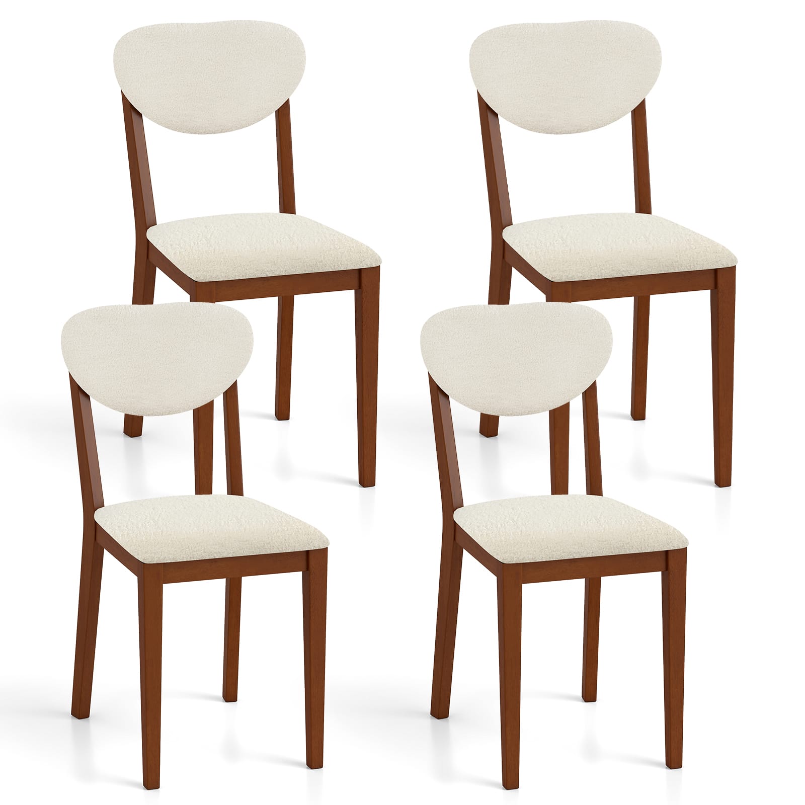 Gymax - Sherpa Dining Chairs Set of 4 w/Rubber Wood Legs Padded Seat & Backrest - White