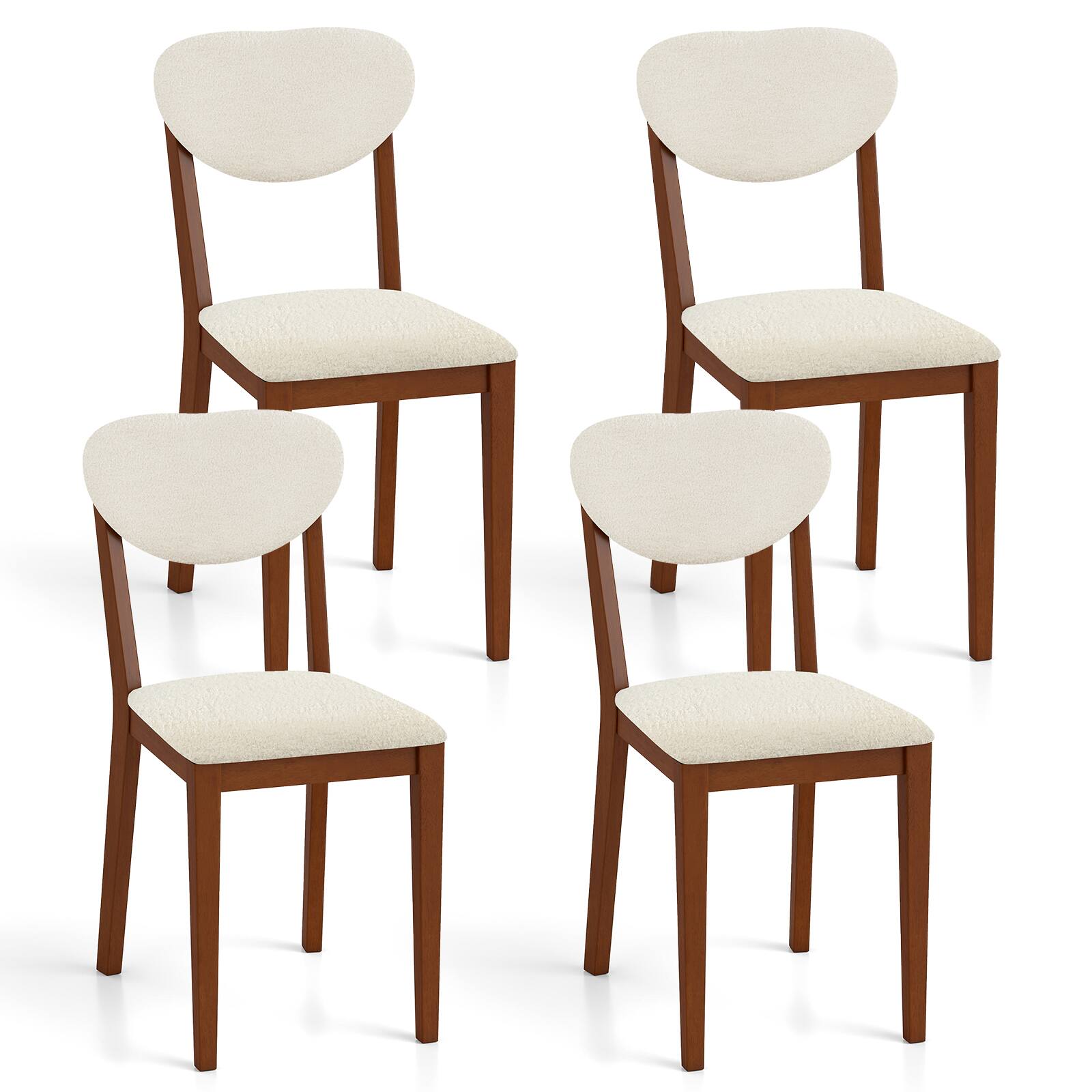 Front. Gymax - Gymax Sherpa Dining Chairs Set of 4 w/Rubber Wood Legs Padded Seat & Backrest - White.