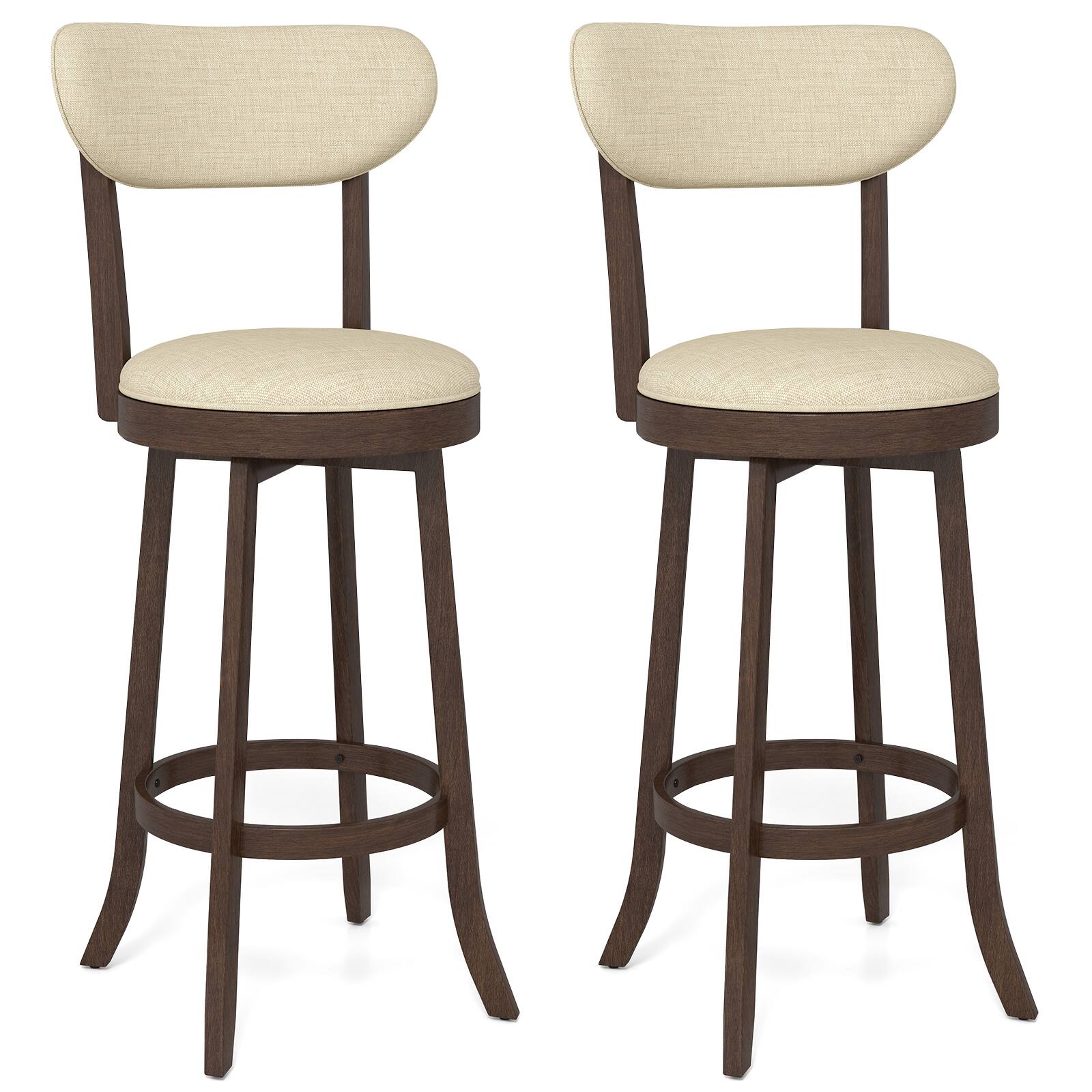 Front. Gymax - Gymax 30.5'' Bar Height Chairs Set of 2 Swivel High Barstool w/ Padded Seat & Backrest - Brown, Beige.