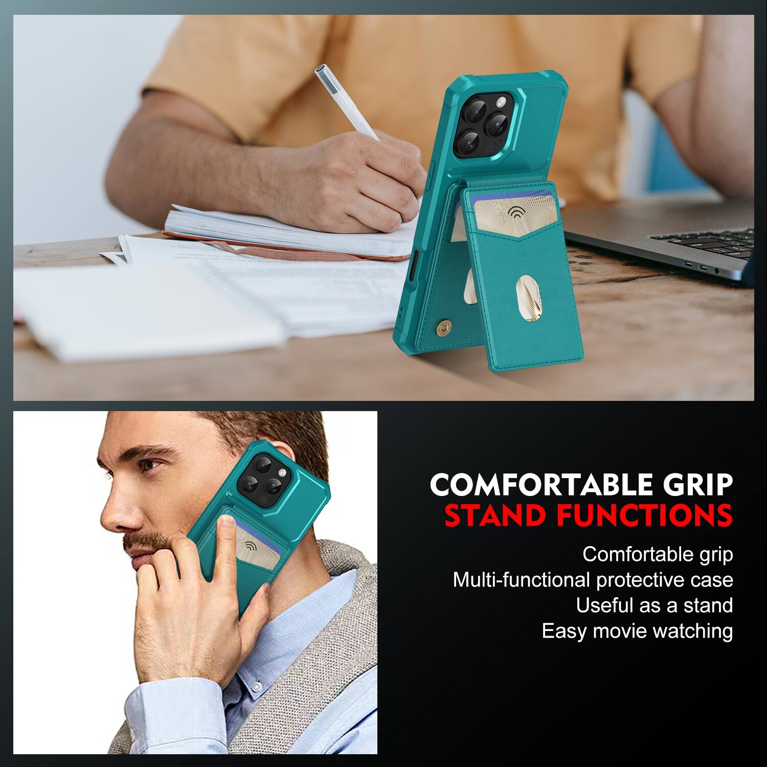 COMFORTABLE GRIP STAND FUNCTIONS

Comfortable grip
Multi-functional protective case
Useful as a stand
Easy movie watching
