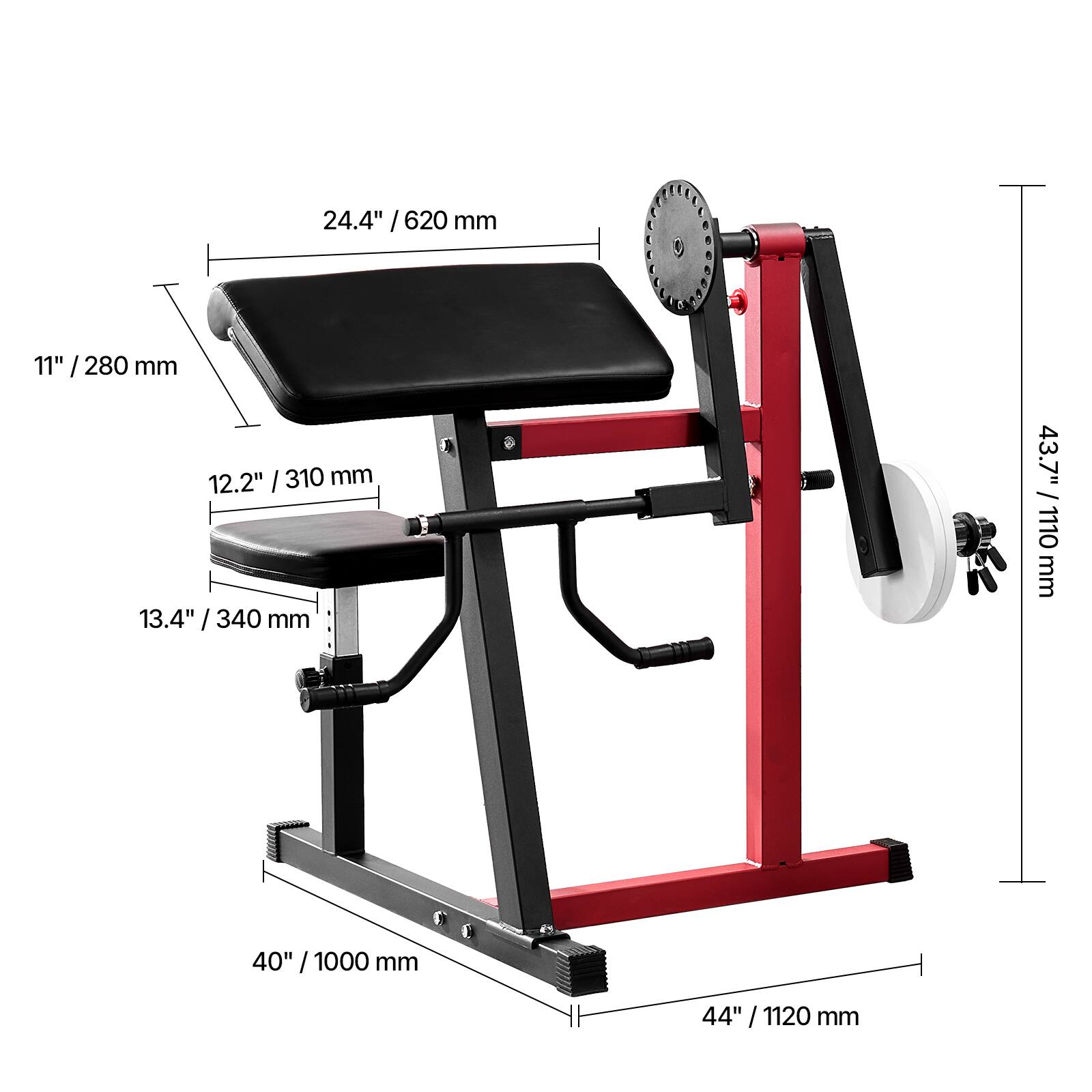 24.4" / 620 mm  
11" / 280 mm  
12.2" / 310 mm  
13.4" / 340 mm  
43.7" / 1110 mm  
40" / 1000 mm  
44" / 1120 mm