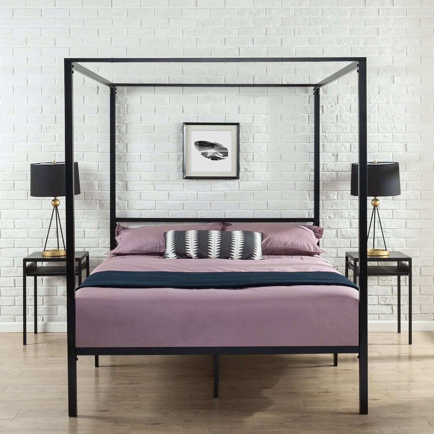 Left. Hivvago - Hivvago Full size Modern Metal Canopy Bed Frame - Black.