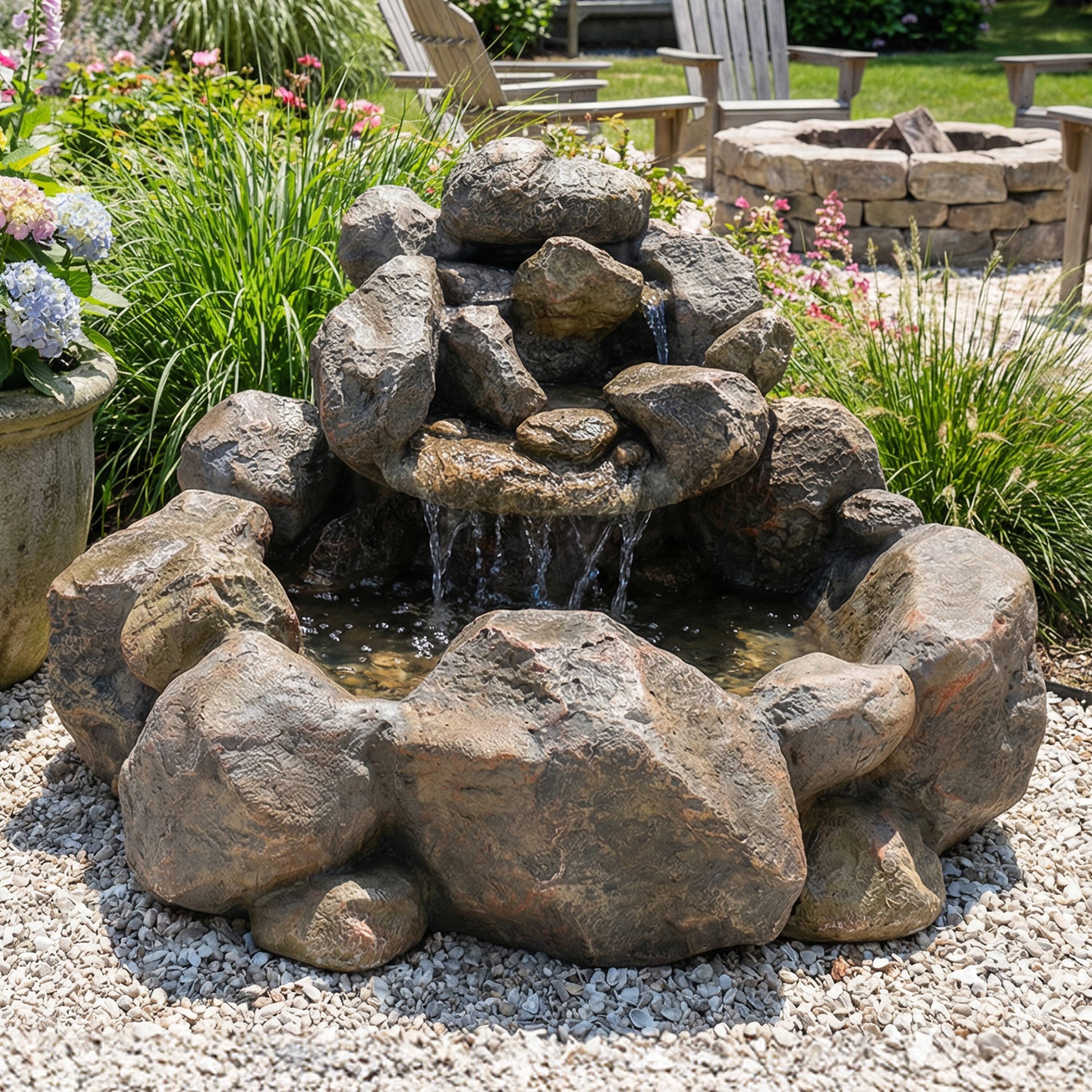 Alt View 10. Sunnydaze - Electric Resin Rocky Ravine Outdoor Water Fountain - 18 in - Grey.